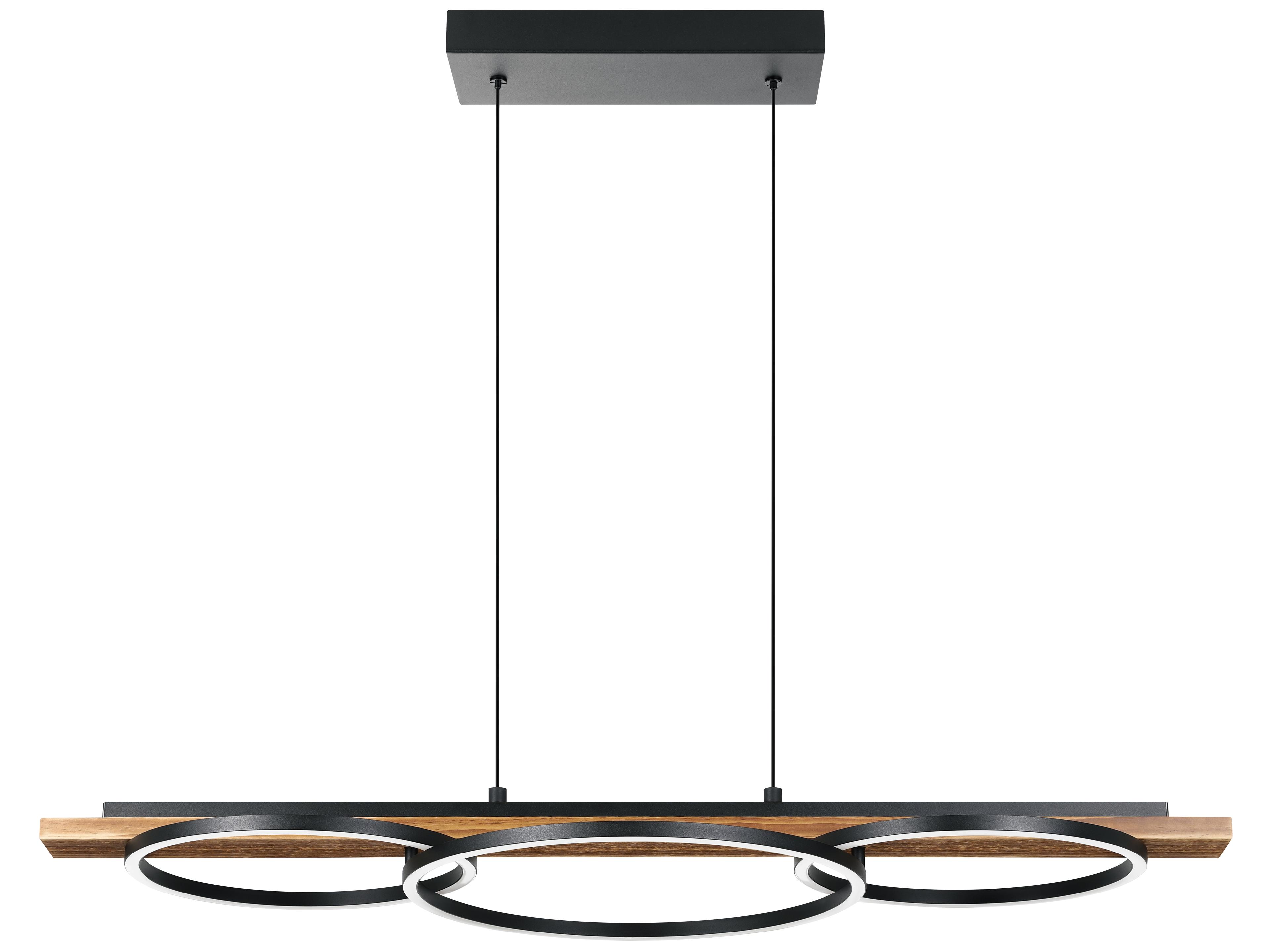 Boyal 3-Light Brushed Pine Wood Black Geometric Island Pendant