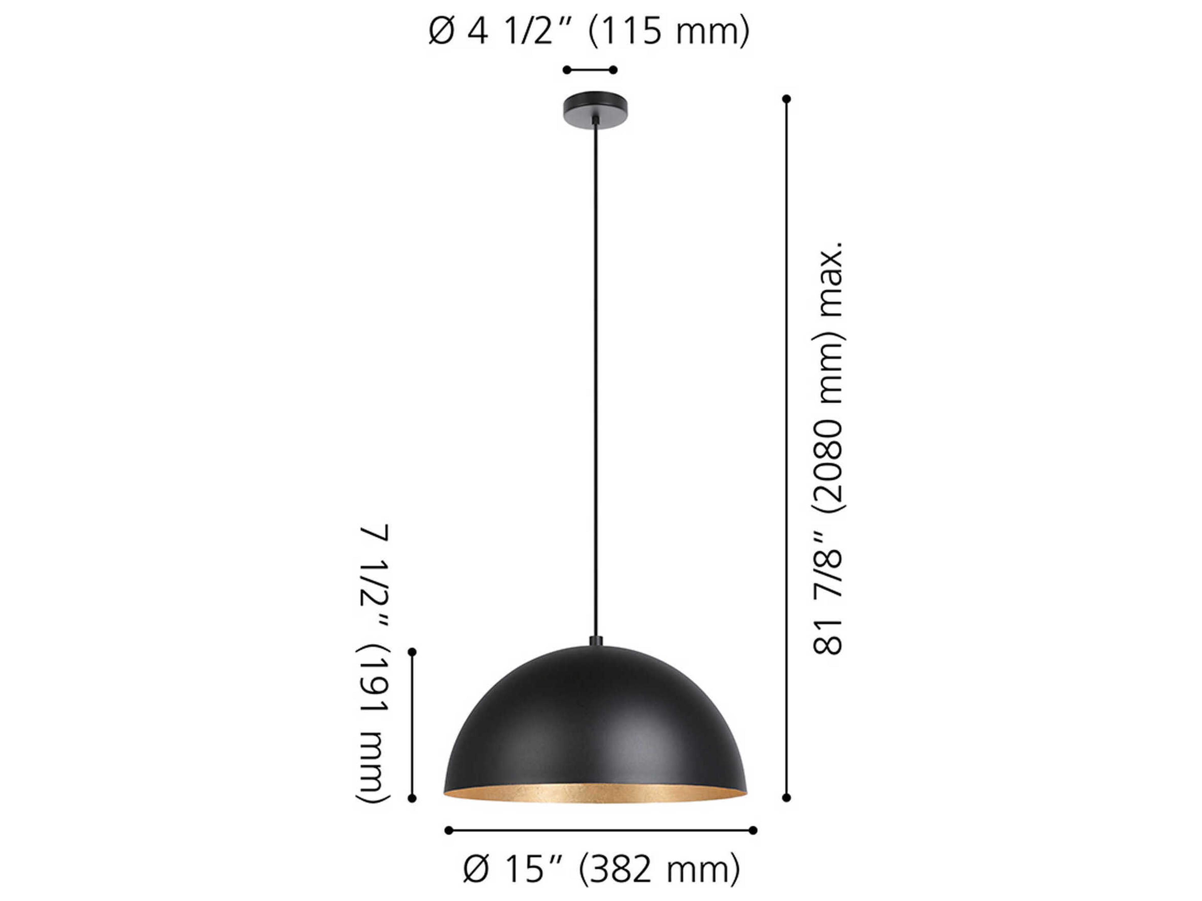 Eglo Rafaelino 1-Light Structured Black Gold Leaf Dome Pendant