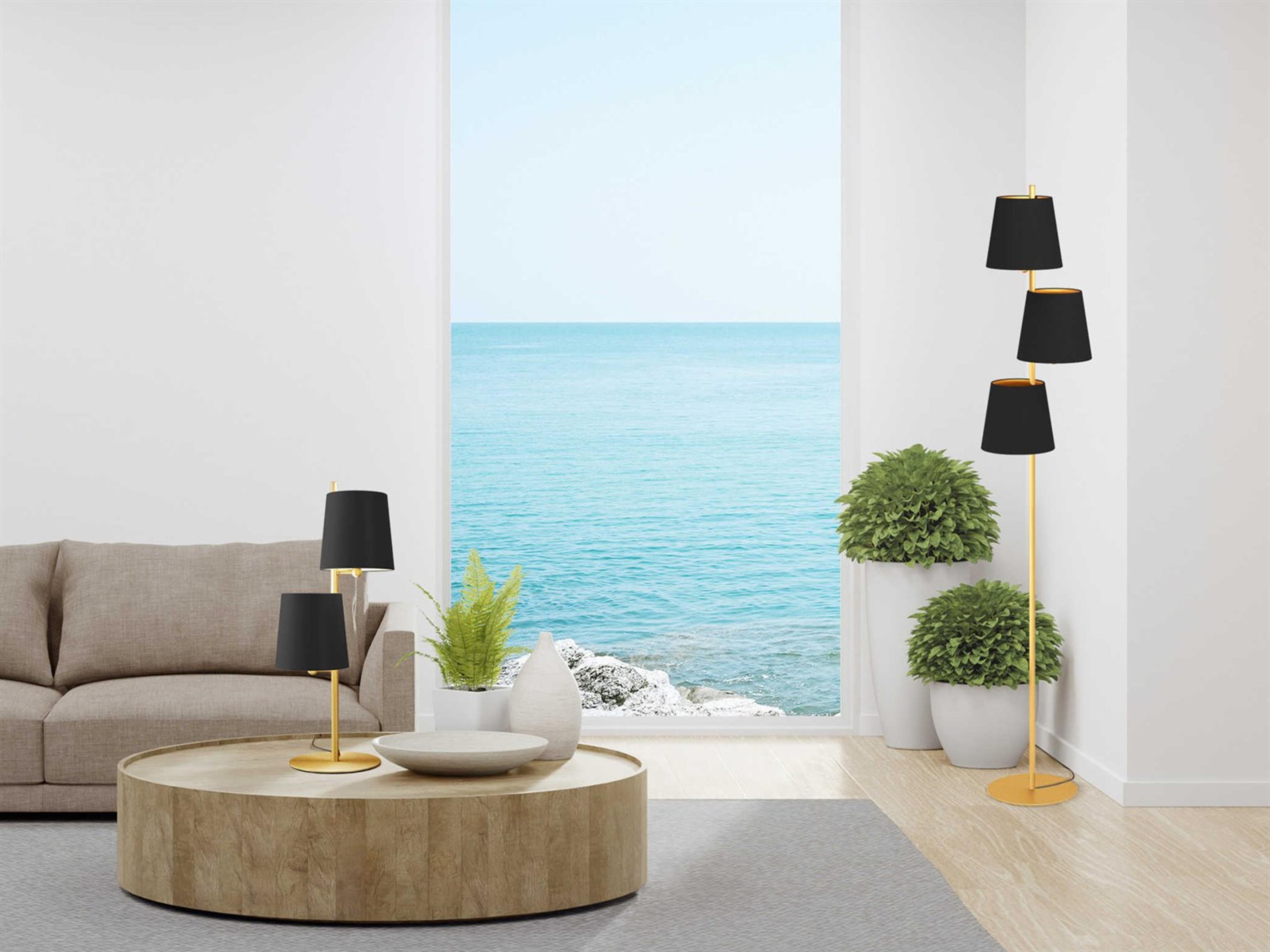 Eglo Almeida Brushed Brass Black Exterior Gold Interior Fabric Table Lamp