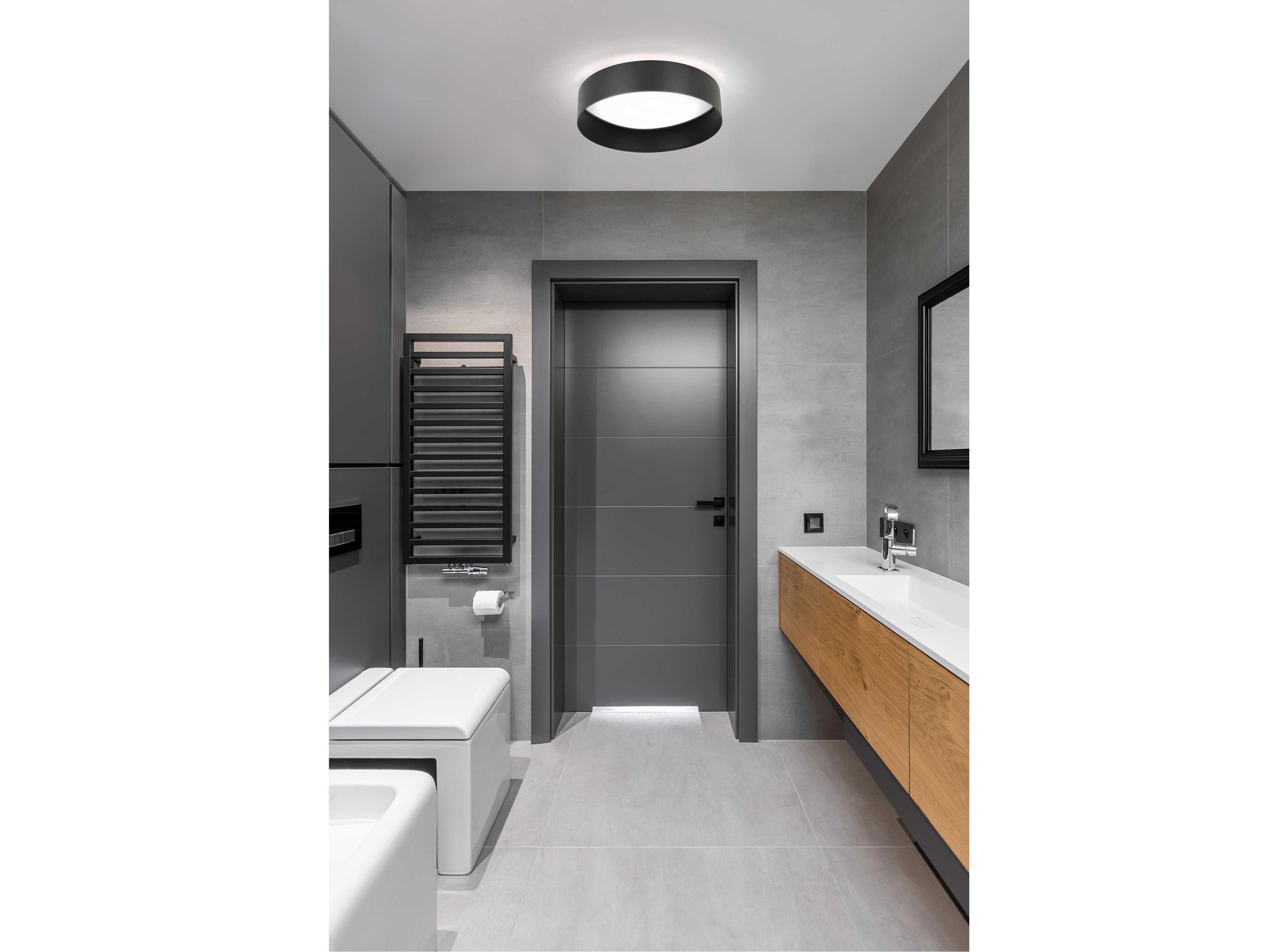 Eglo Ester 1-Light Structured Black Matte White Round Flush Mount