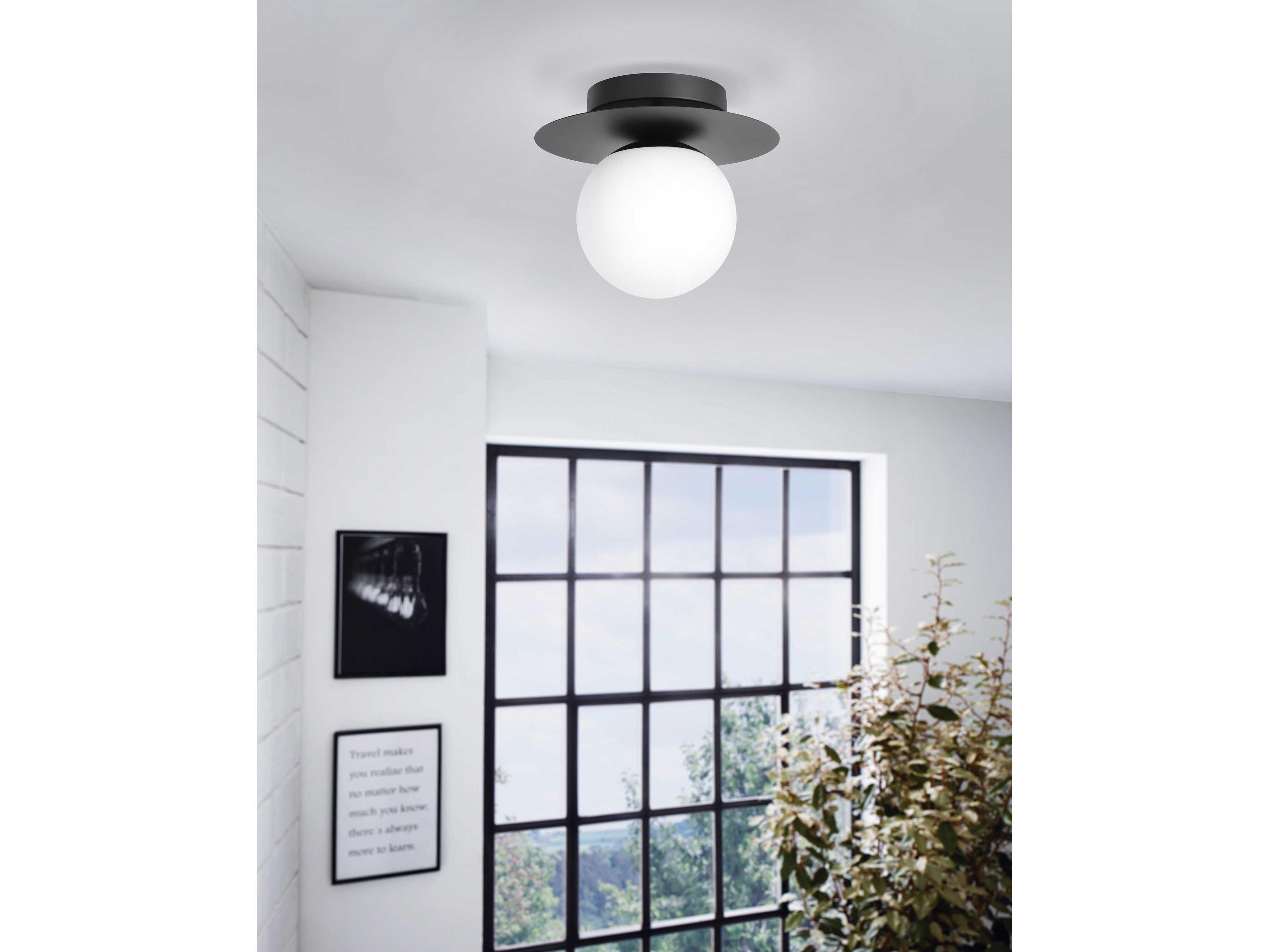 Eglo Arenales 1-Light Structured Black Globe Flush Mount