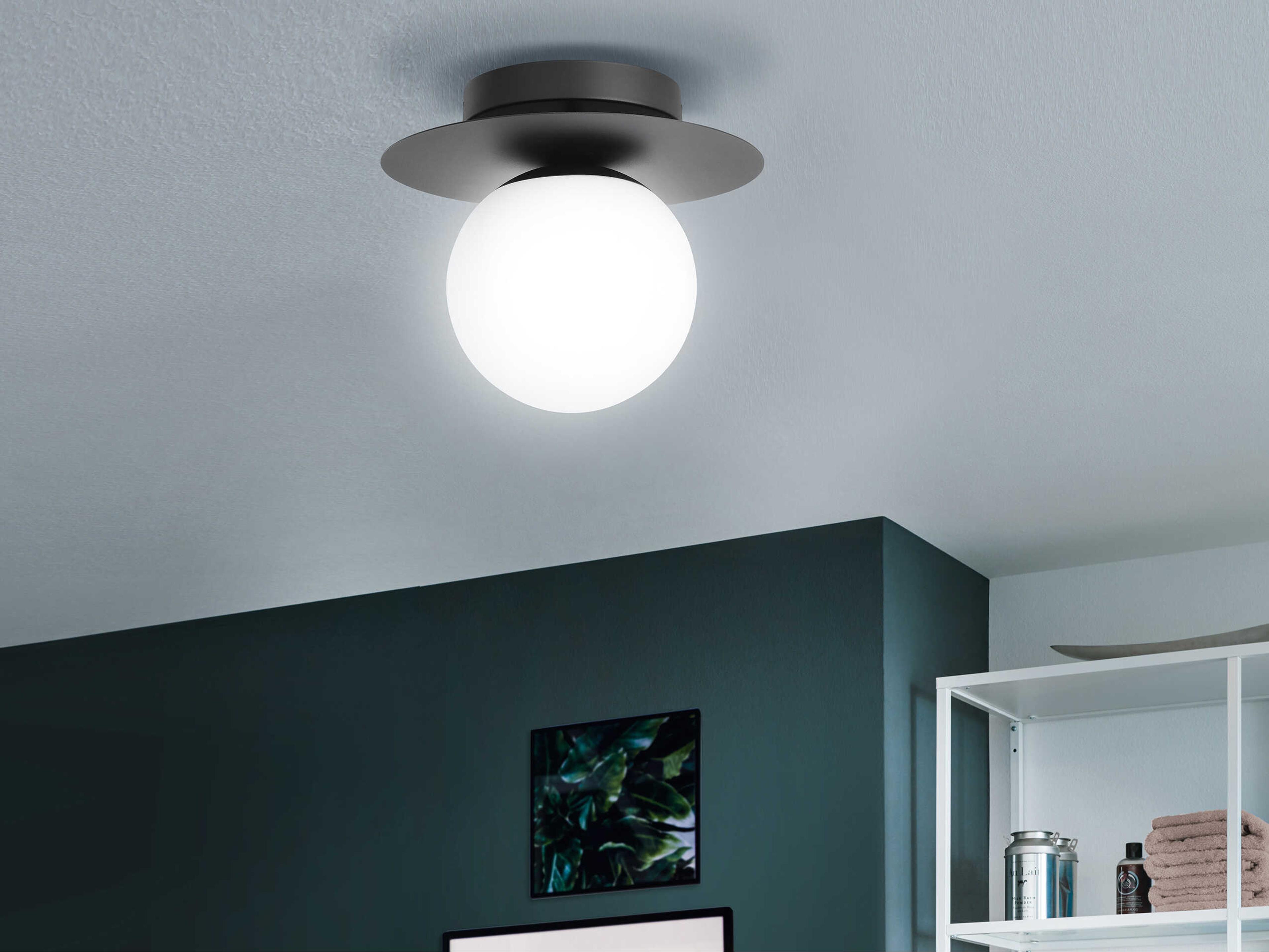 Eglo Arenales 1-Light Structured Black Globe Flush Mount