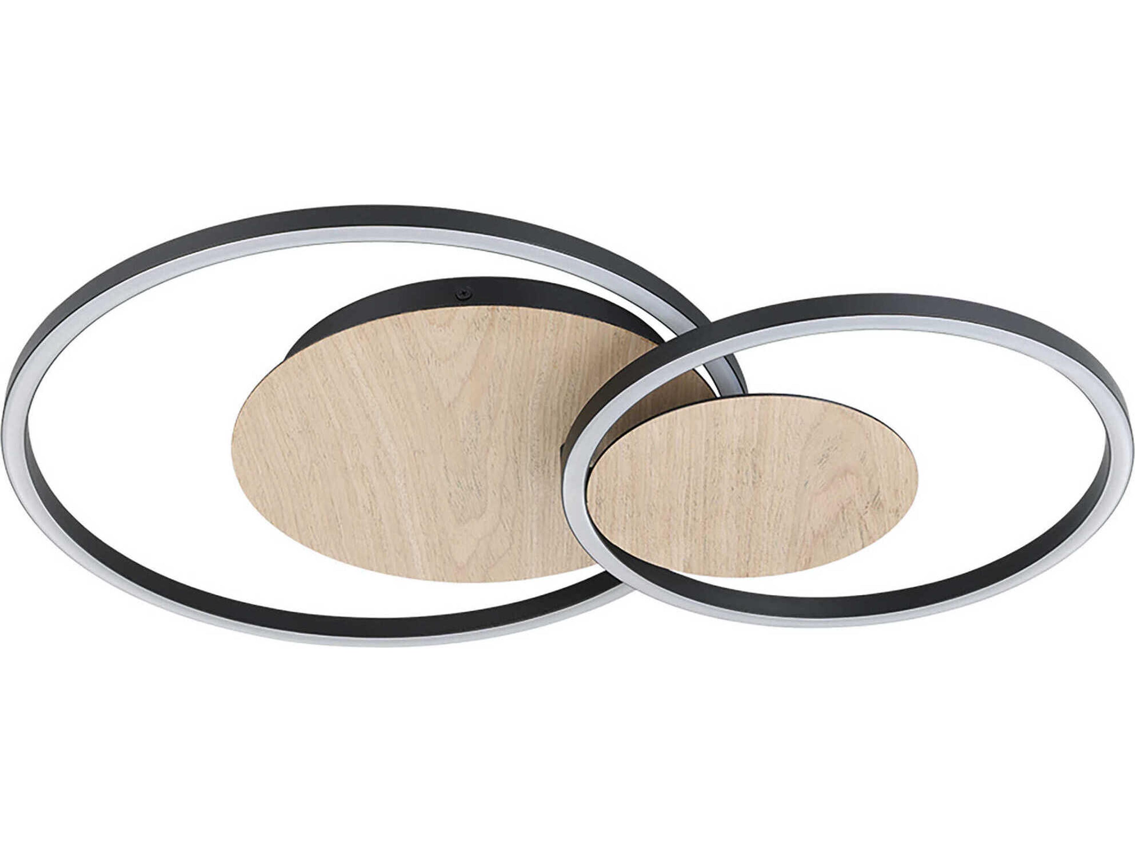 Palma Structured Black Veneer Oak Brown Round Flush Mount