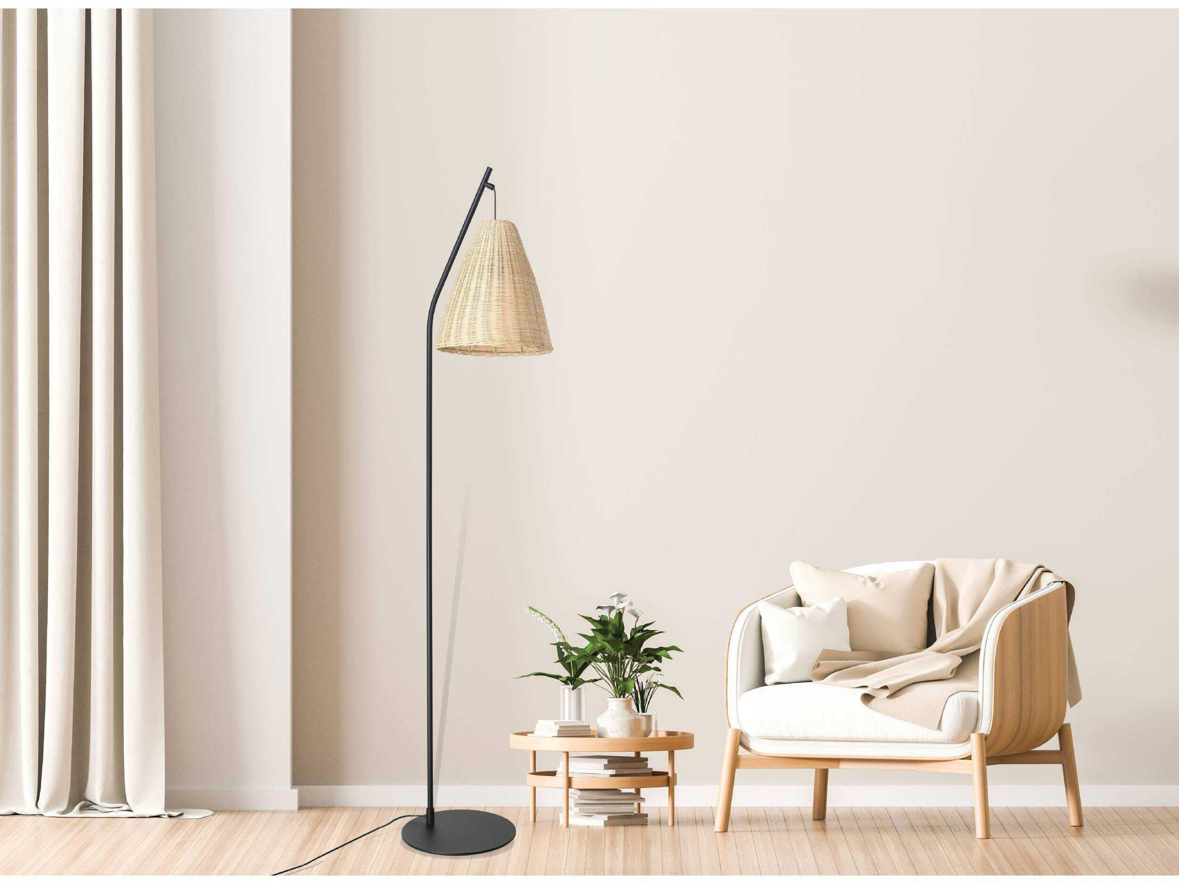 Eglo Bickley Black Natural Rattan Floor Lamp