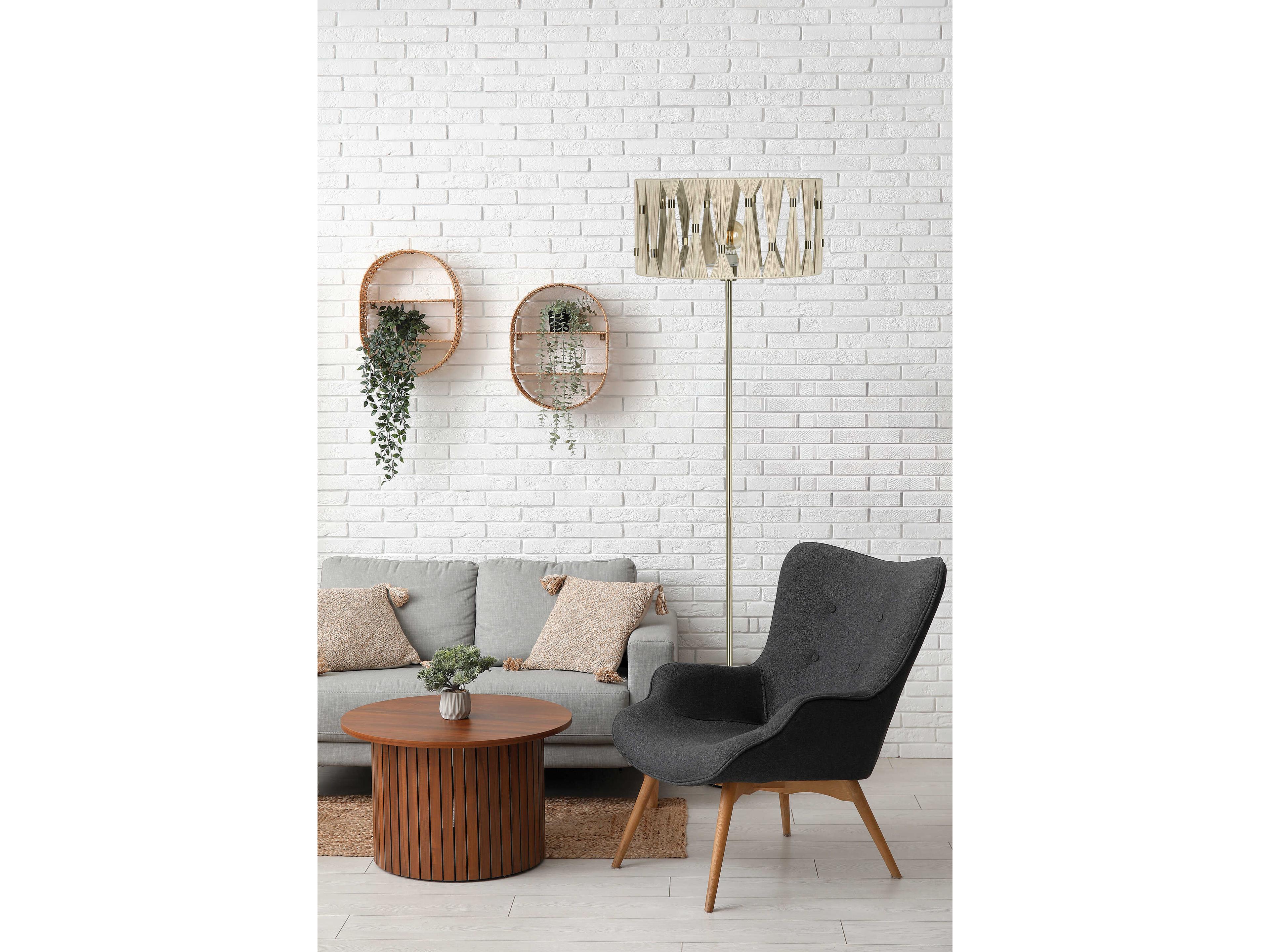 Eglo Macclenny Brushed Brass Beige Textile Thread Floor Lamp