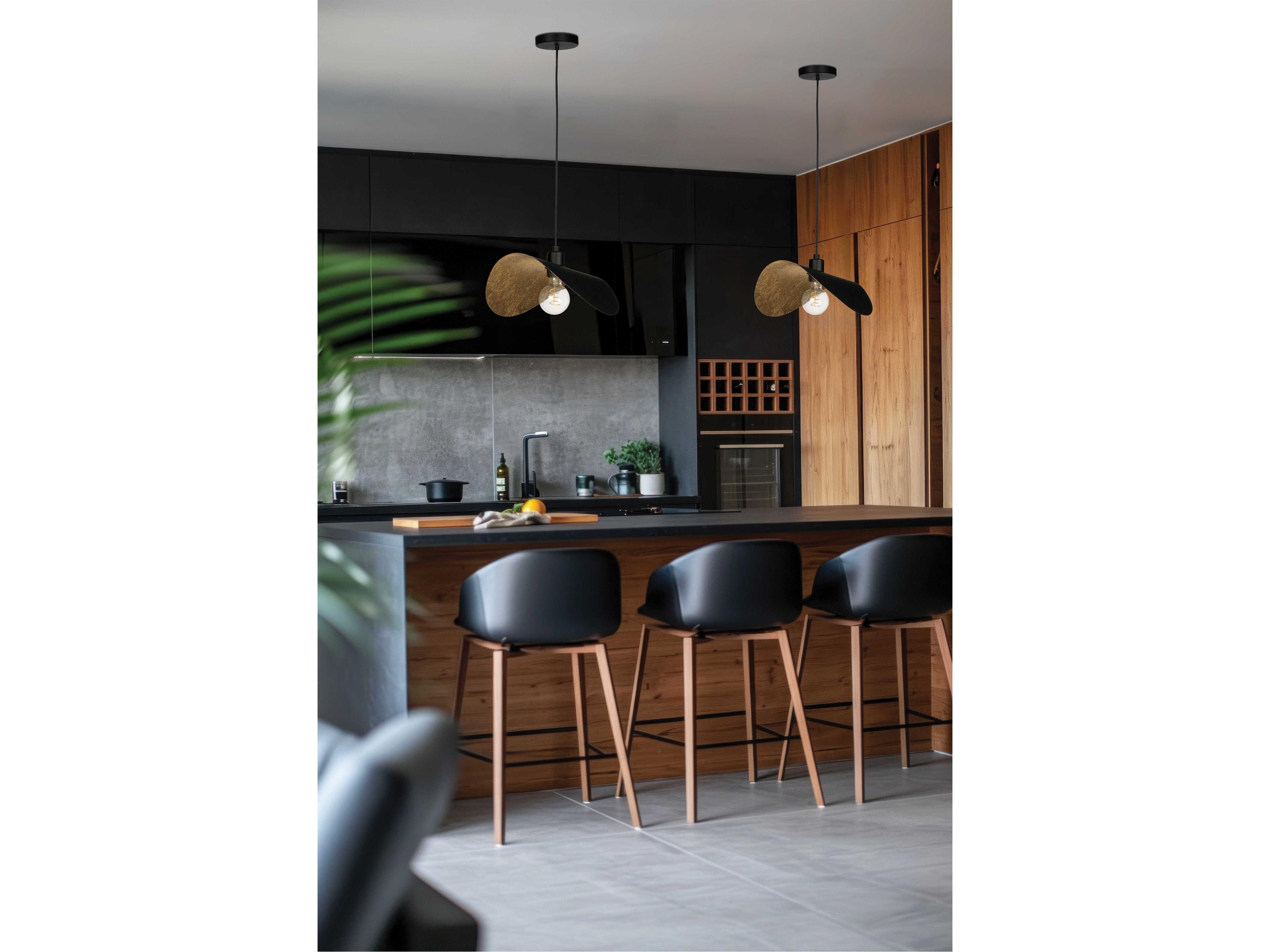 Eglo Saceda 1-Light Black Gold Leaf Mini Pendant