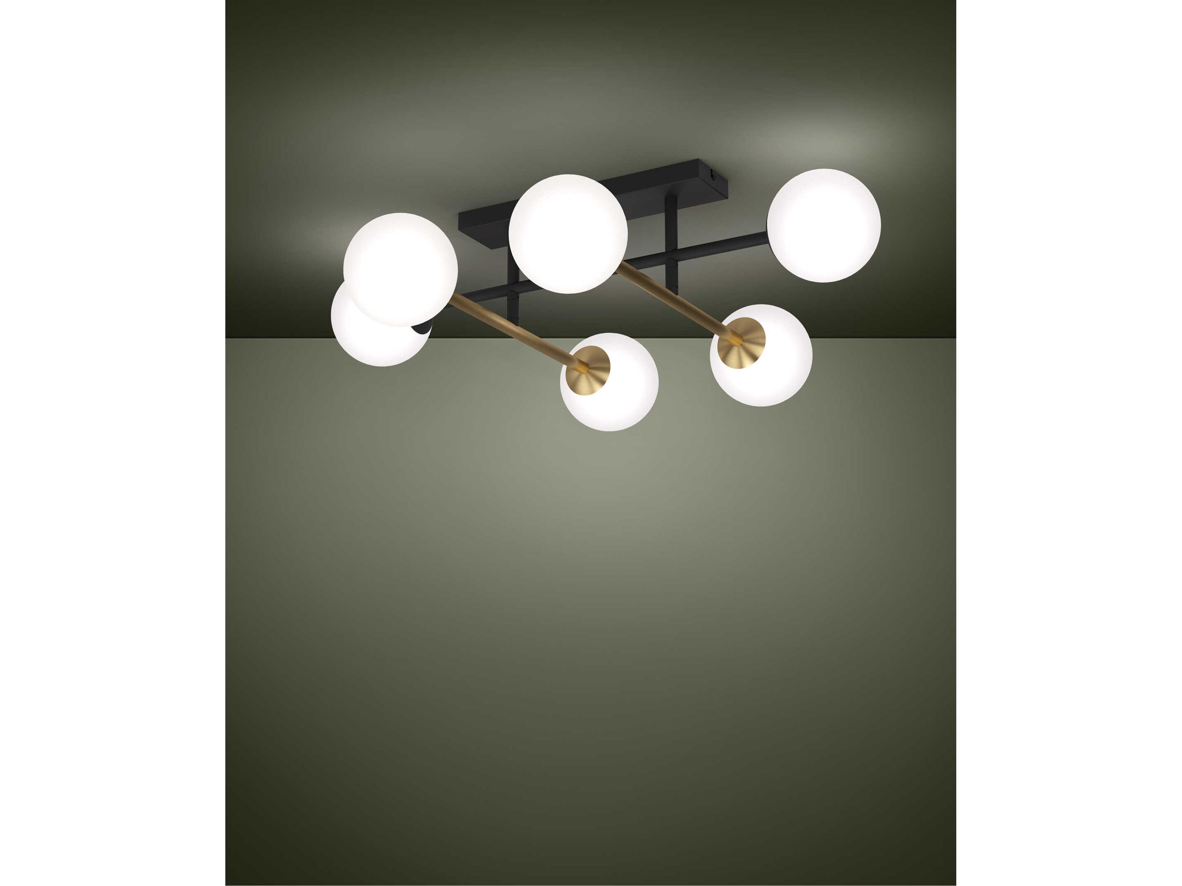 Eglo Paz 6-Light Black Brushed Gold White Globe Semi Flush Mount