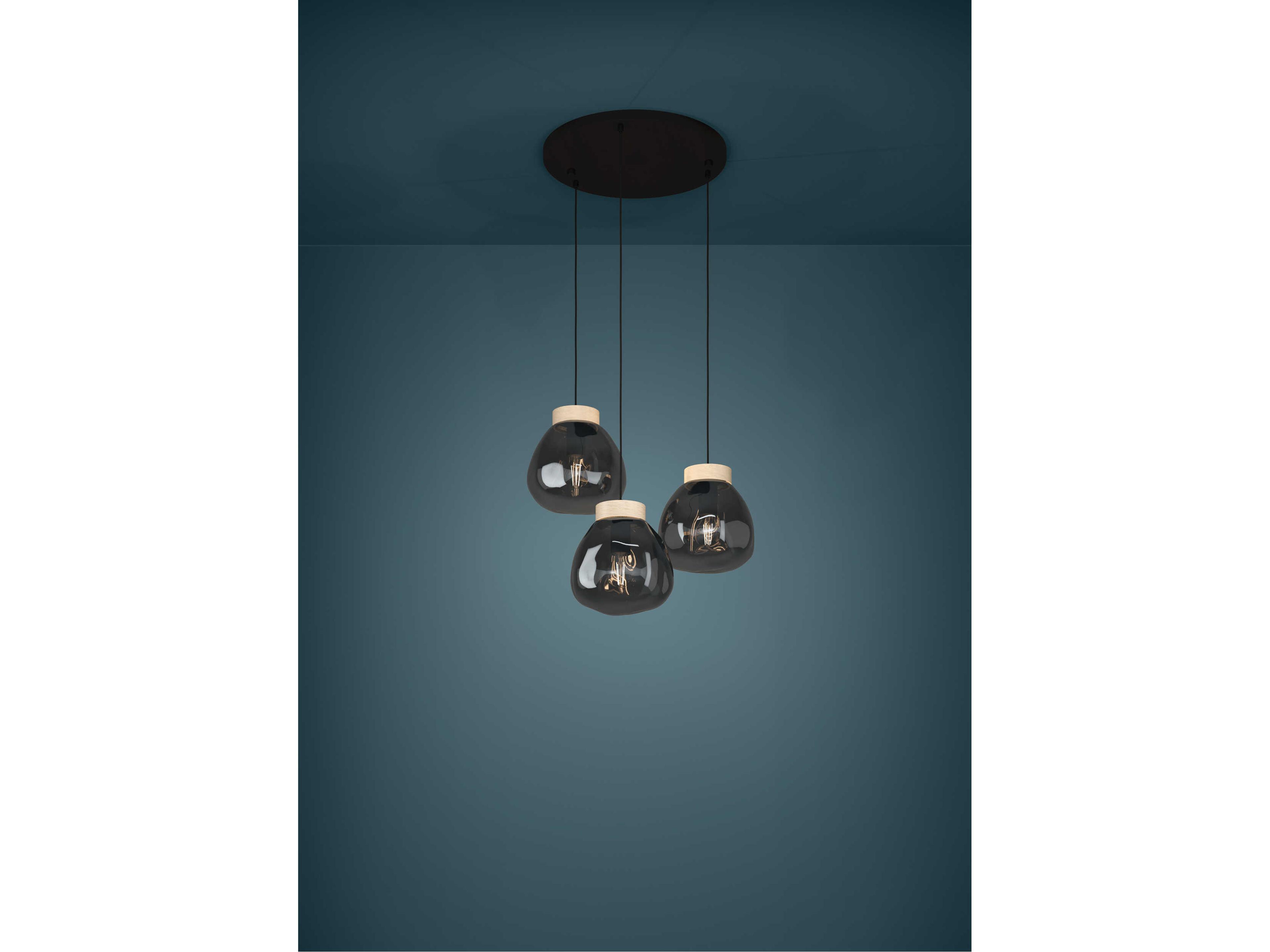 Eglo Magacela 3-Light Black Light Wood Pendant
