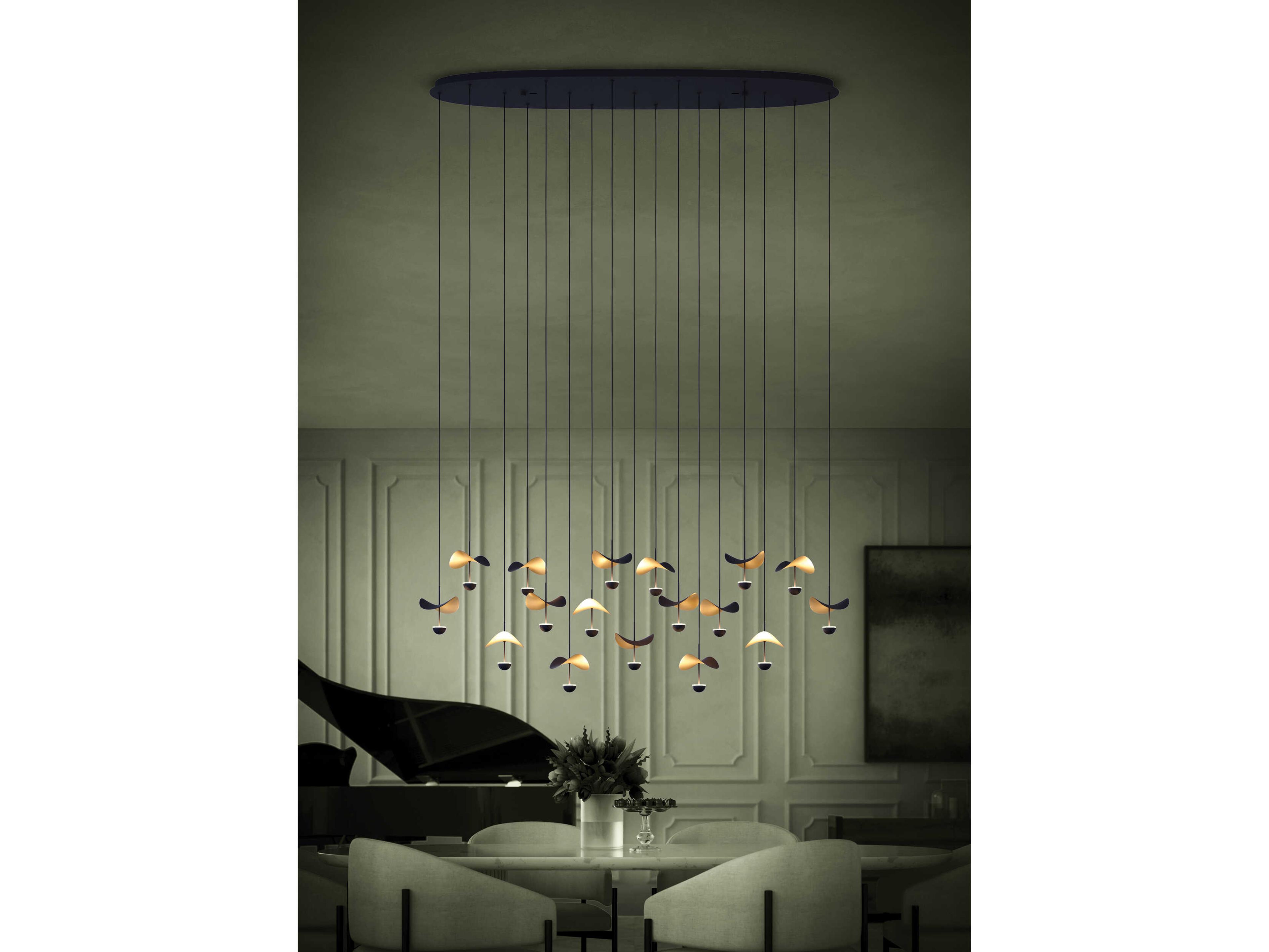 Eglo Dracera 17-Light Black Gold Leaf Island Pendant