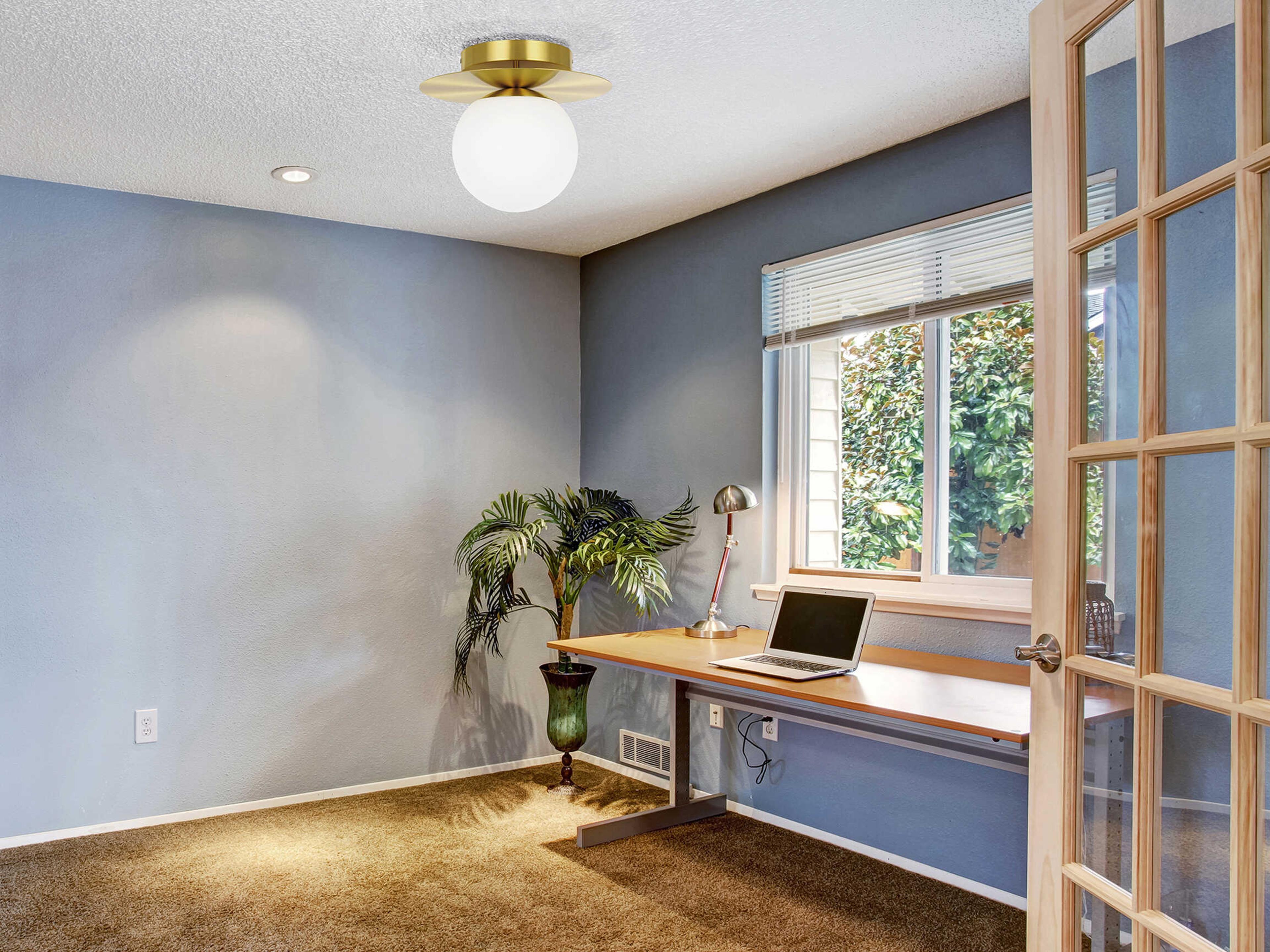 Eglo Arenales 1-Light Brushed Brass White Globe Flush Mount