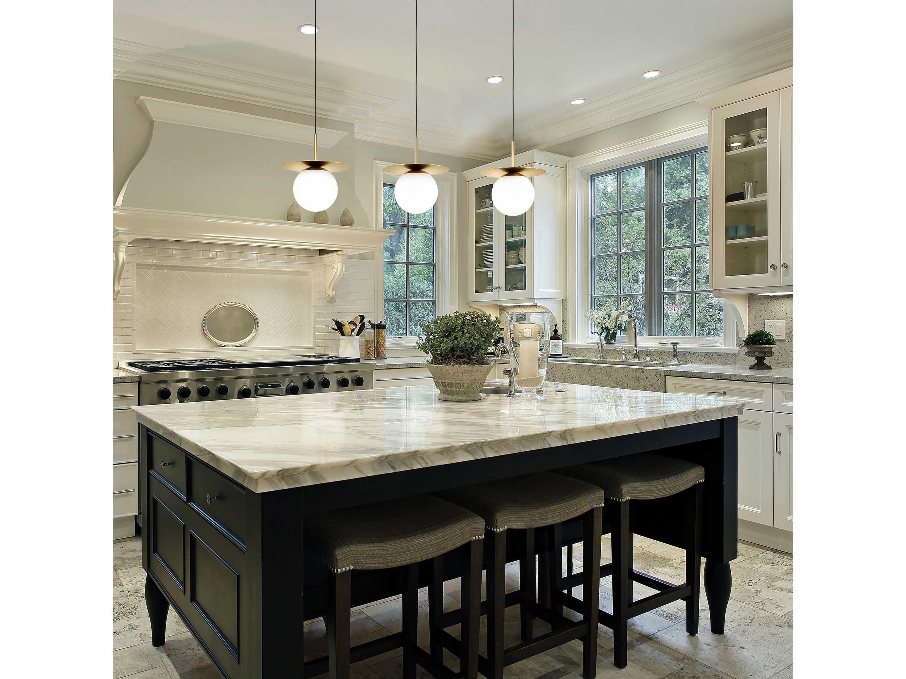 Eglo Arenales 3-Light Brushed Brass White Globe Island Pendant