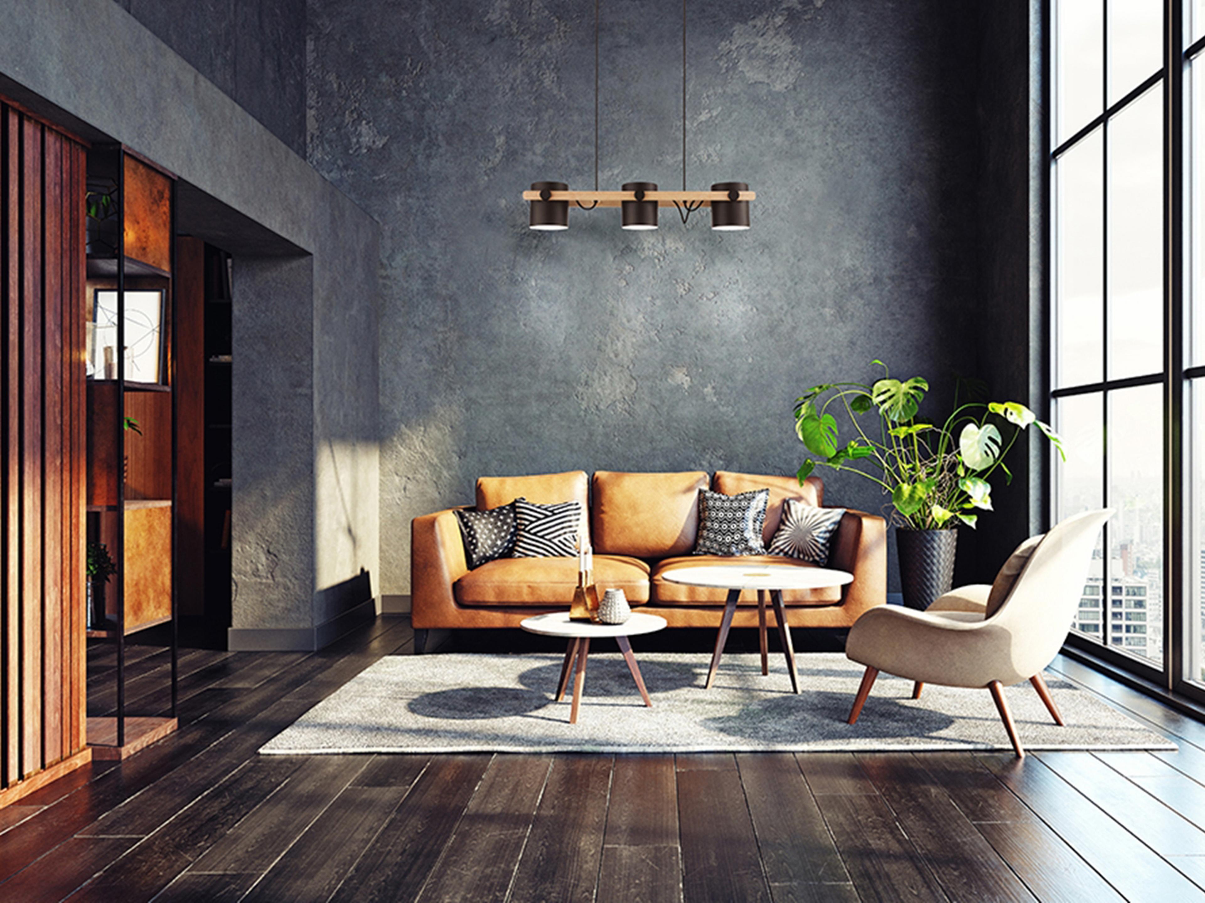 Eglo Hornwood 3-Light Black Brown Drum Island Pendant