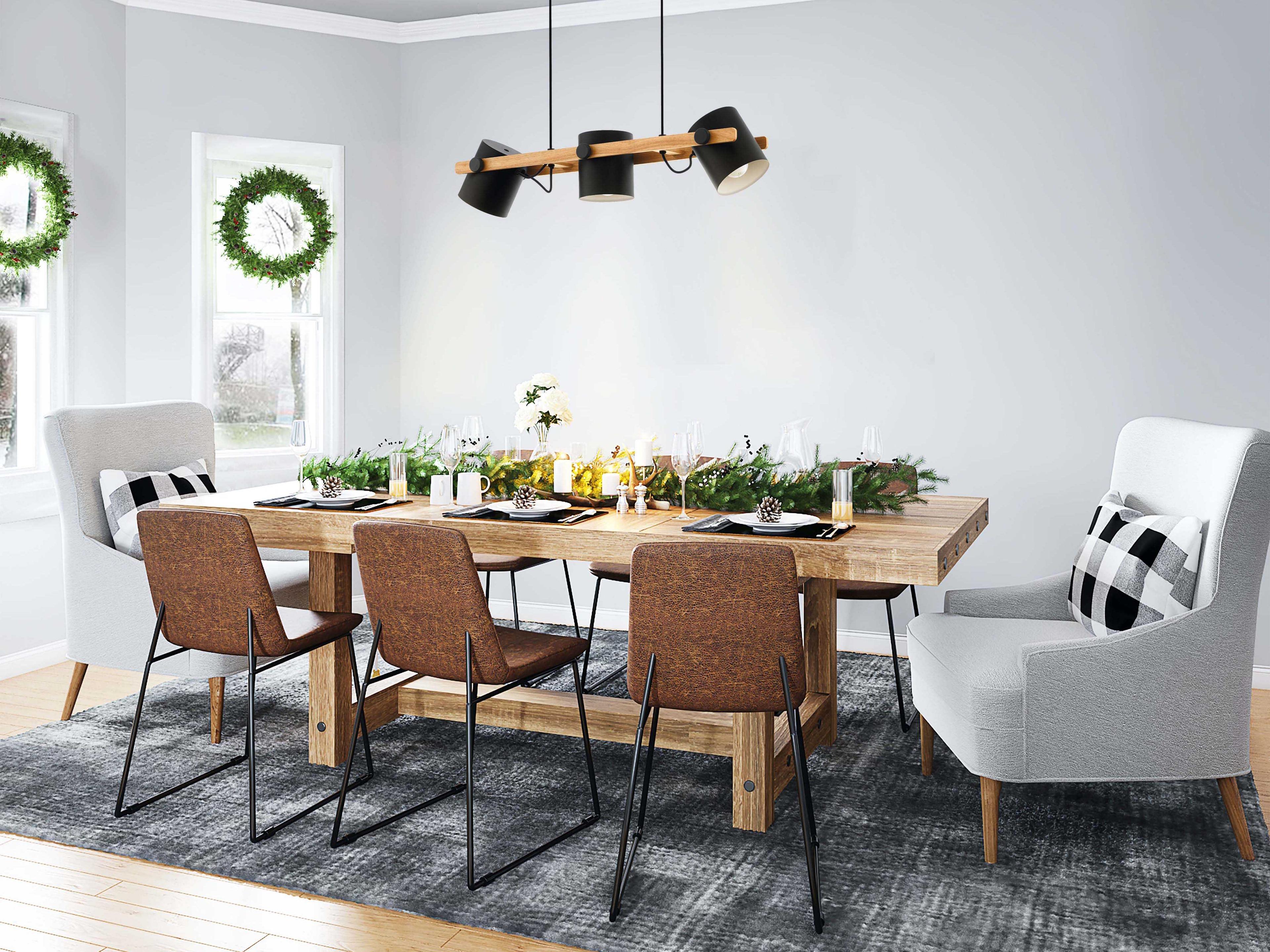 Eglo Hornwood 3-Light Black Brown Drum Island Pendant