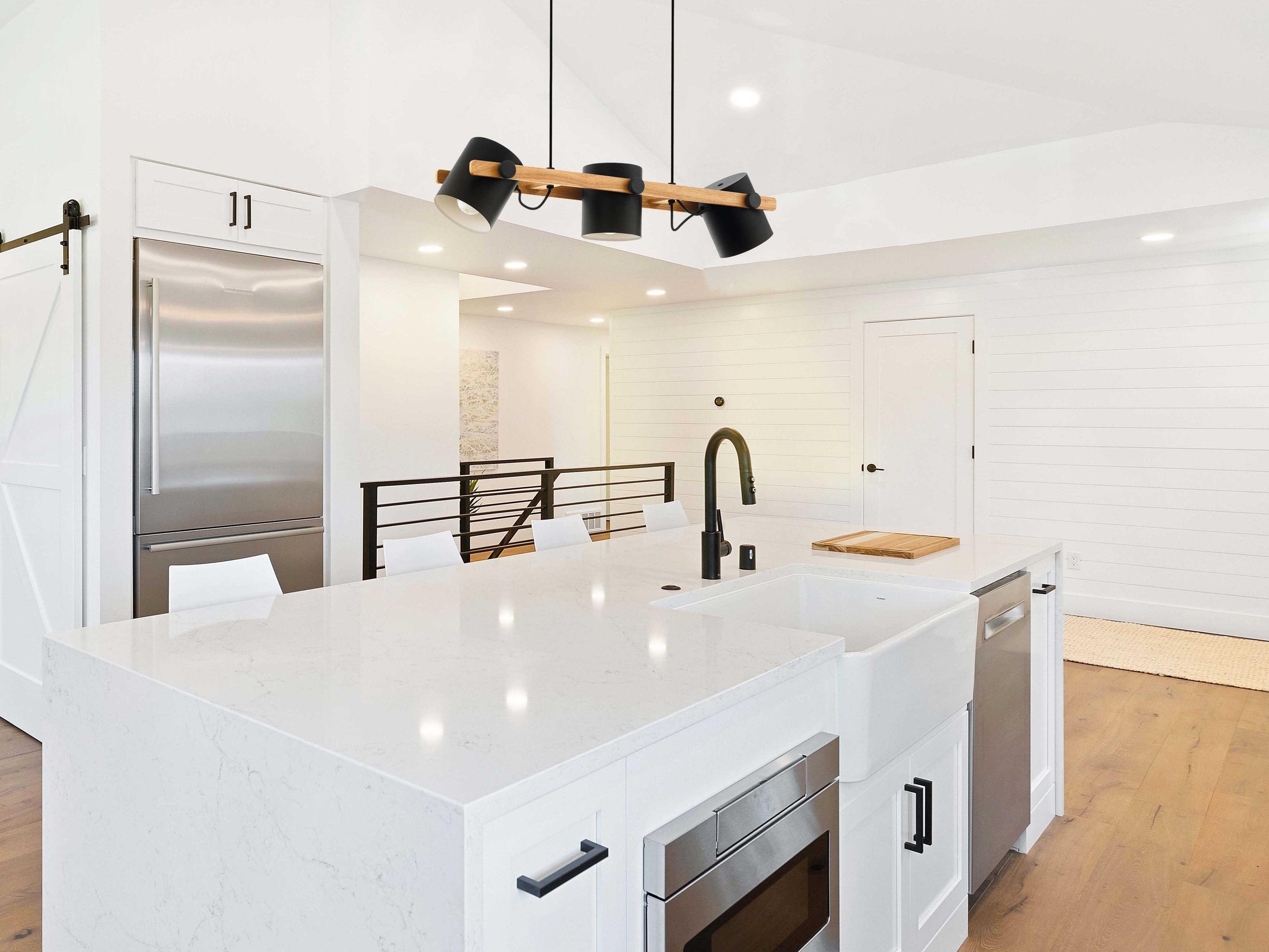 Eglo Hornwood 3-Light Black Brown Drum Island Pendant