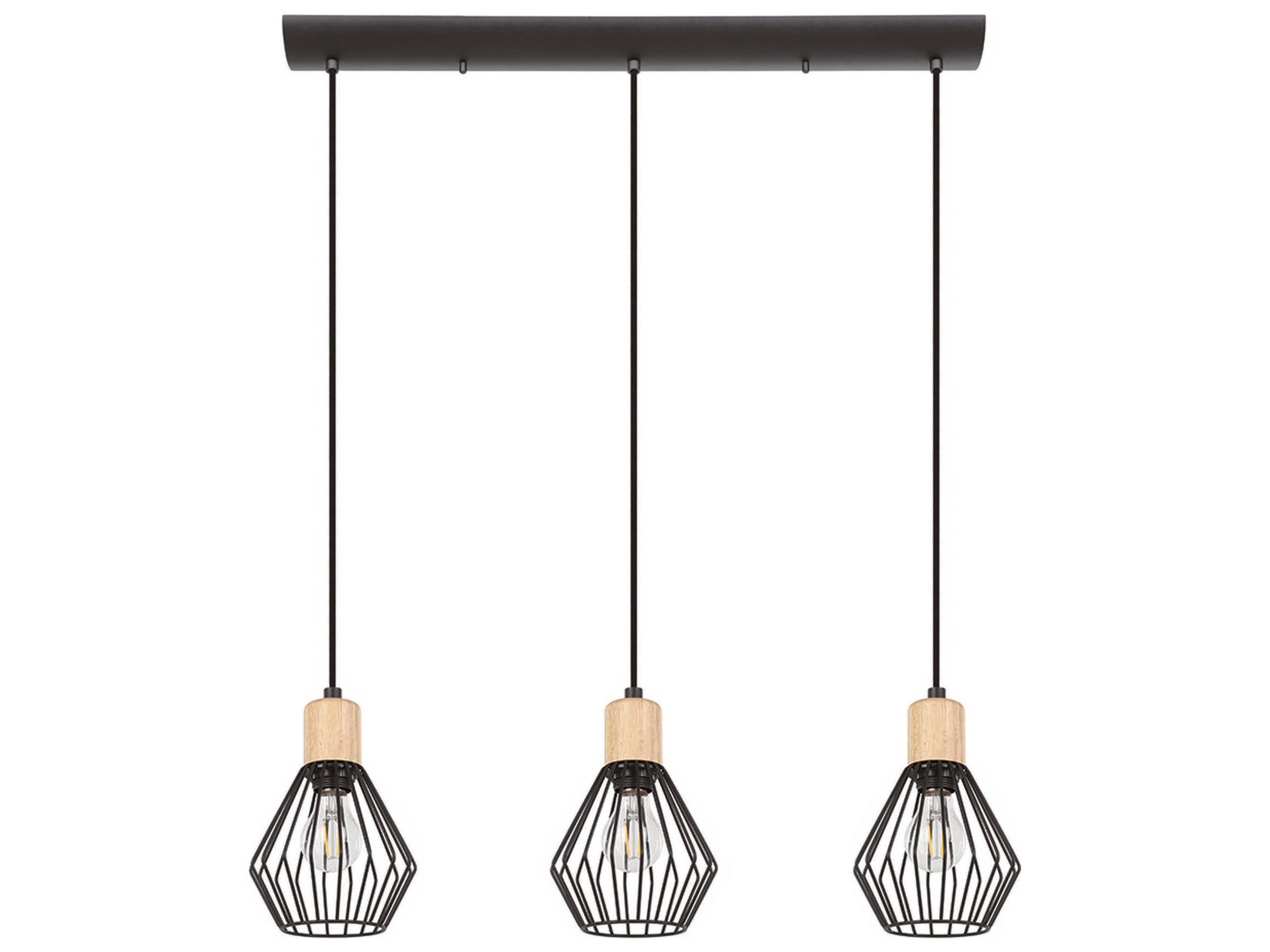 Eglo Palmorla 3-Light Structured Black Wood Geometric Island Pendant