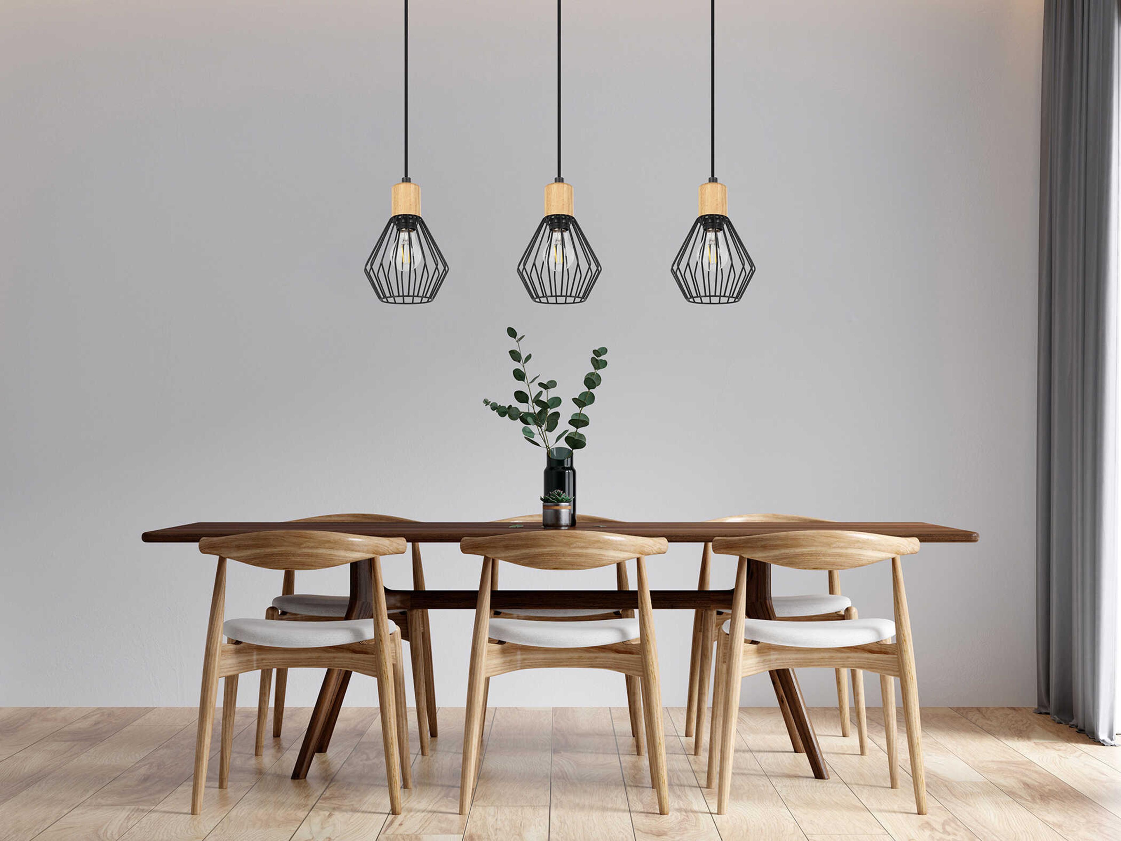 Eglo Palmorla 3-Light Structured Black Wood Geometric Island Pendant