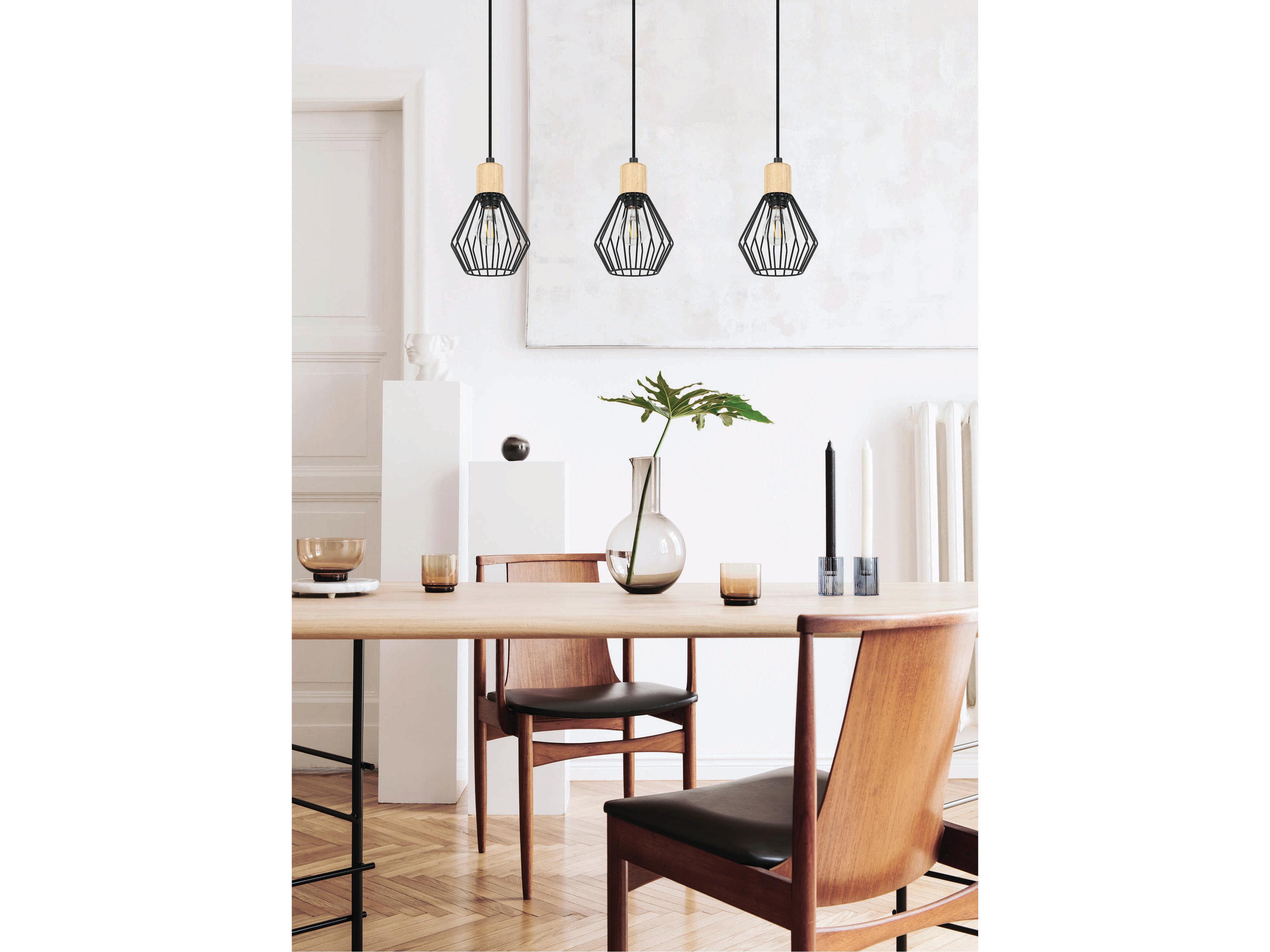 Eglo Palmorla 3-Light Structured Black Wood Geometric Island Pendant