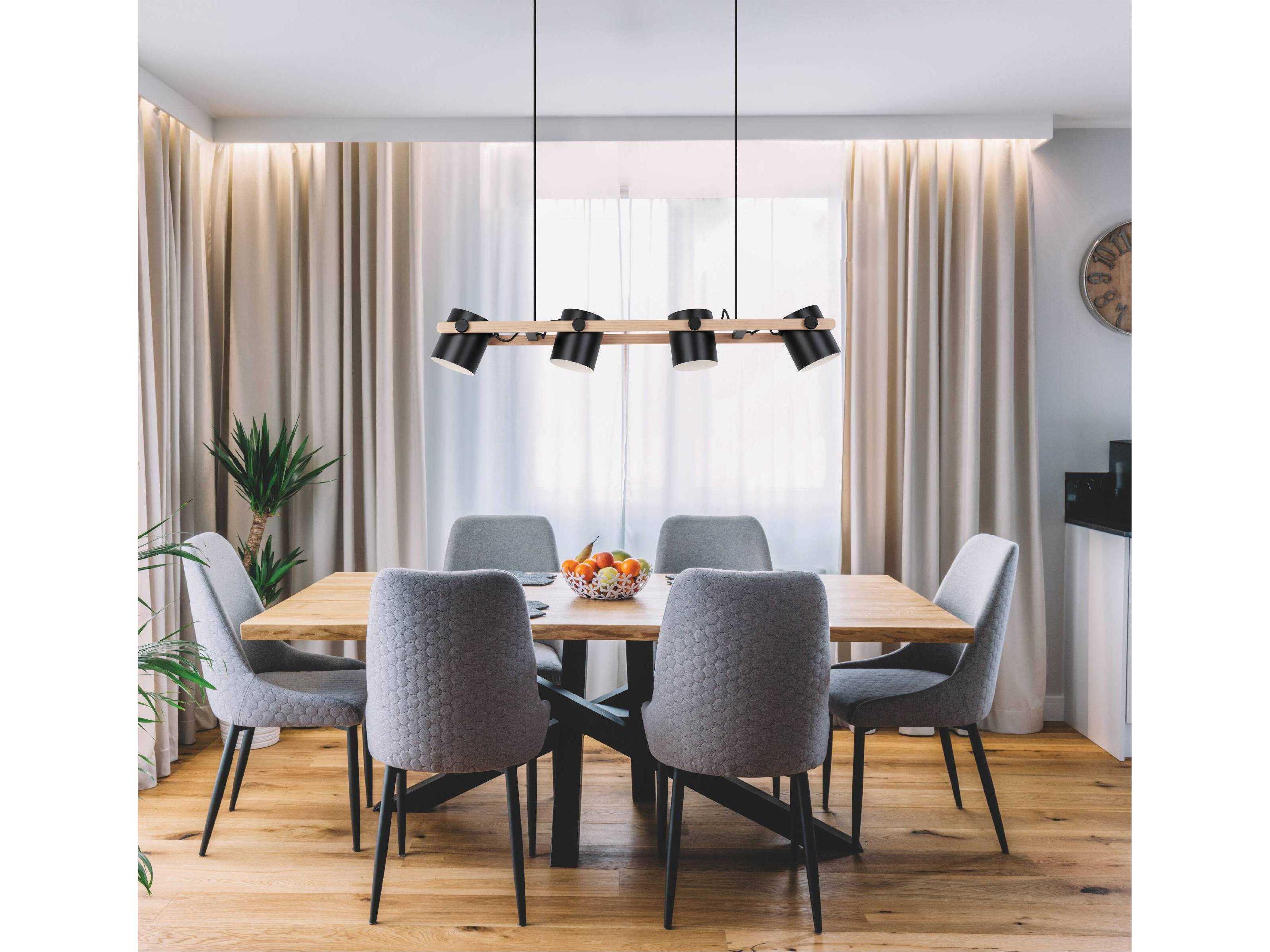 Eglo Hornwood 3-Light Black Natural Wood Island Pendant