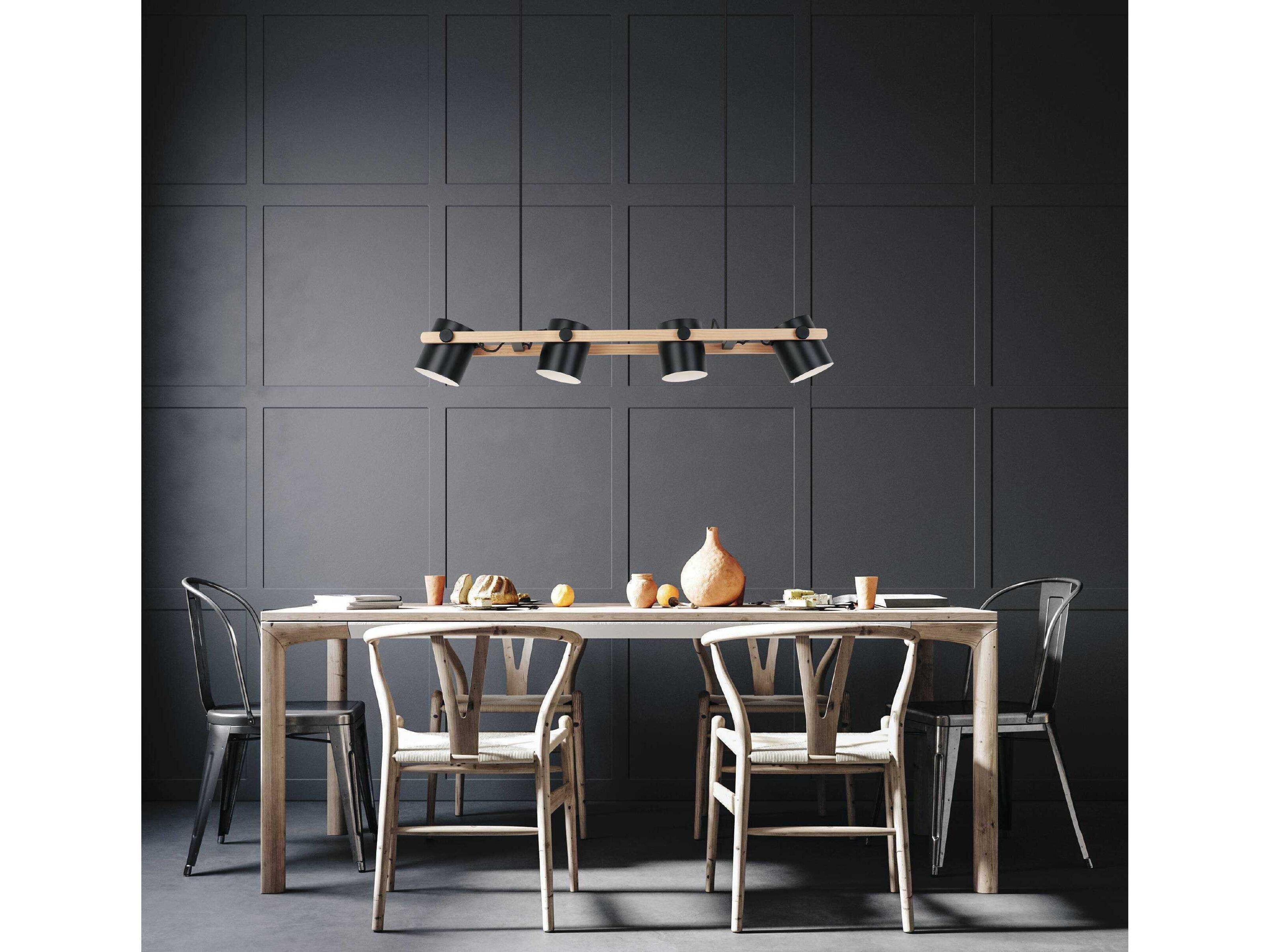 Eglo Hornwood 3-Light Black Natural Wood Island Pendant