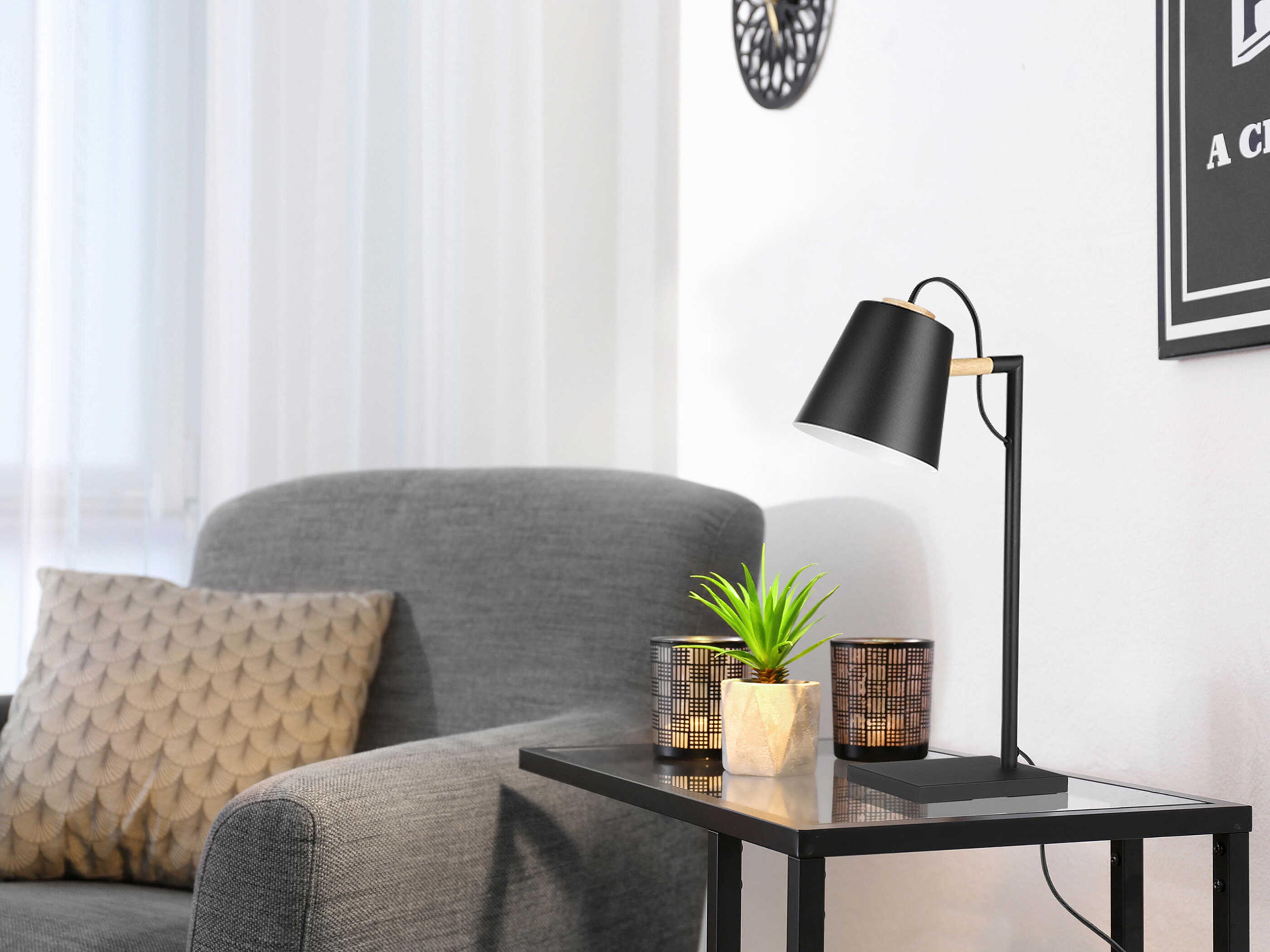 Eglo Lacey Structured Black Natural Wood Desk Lamp