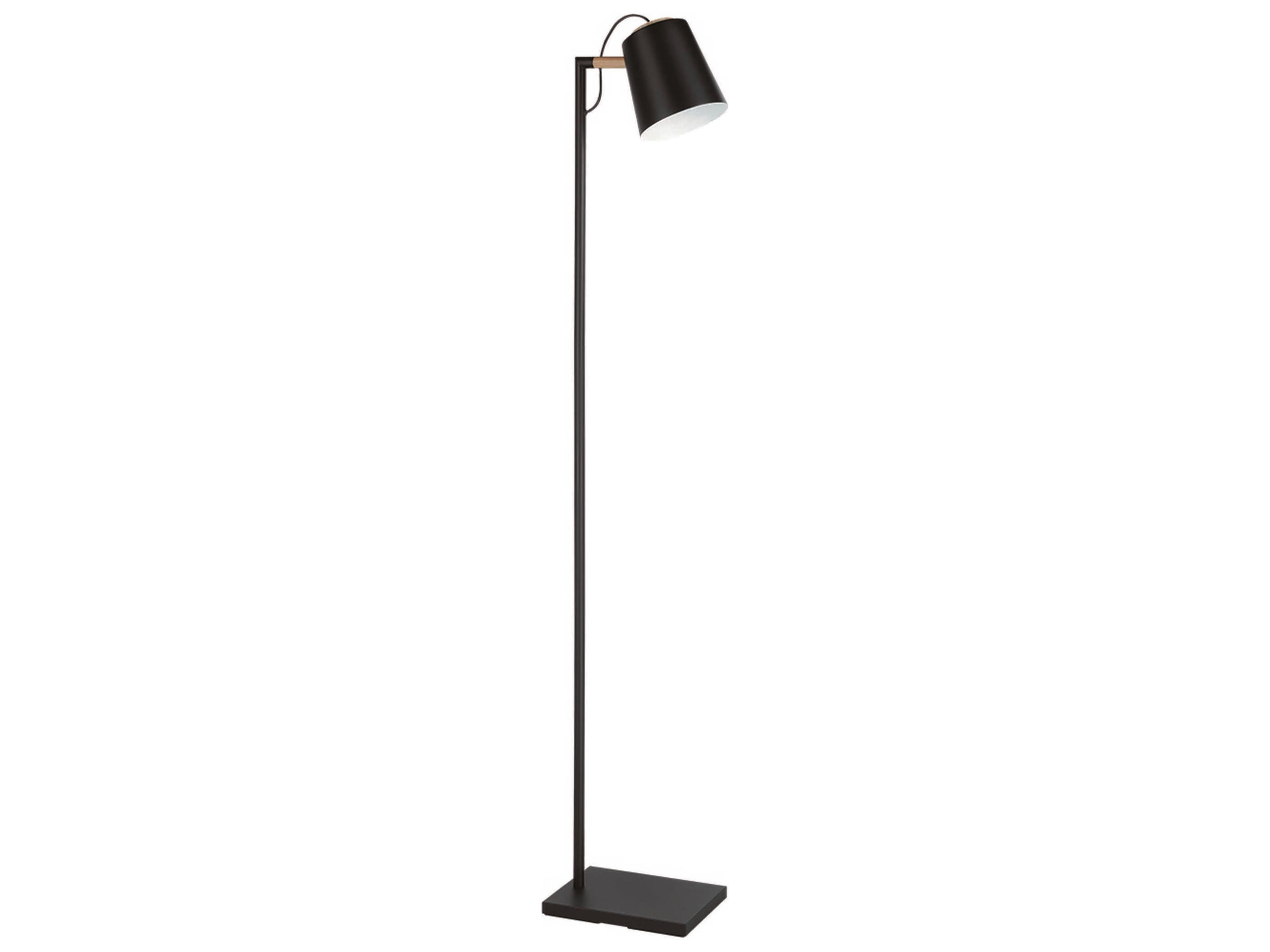 Lacey Structured Black Natural Wood Floor Lamp