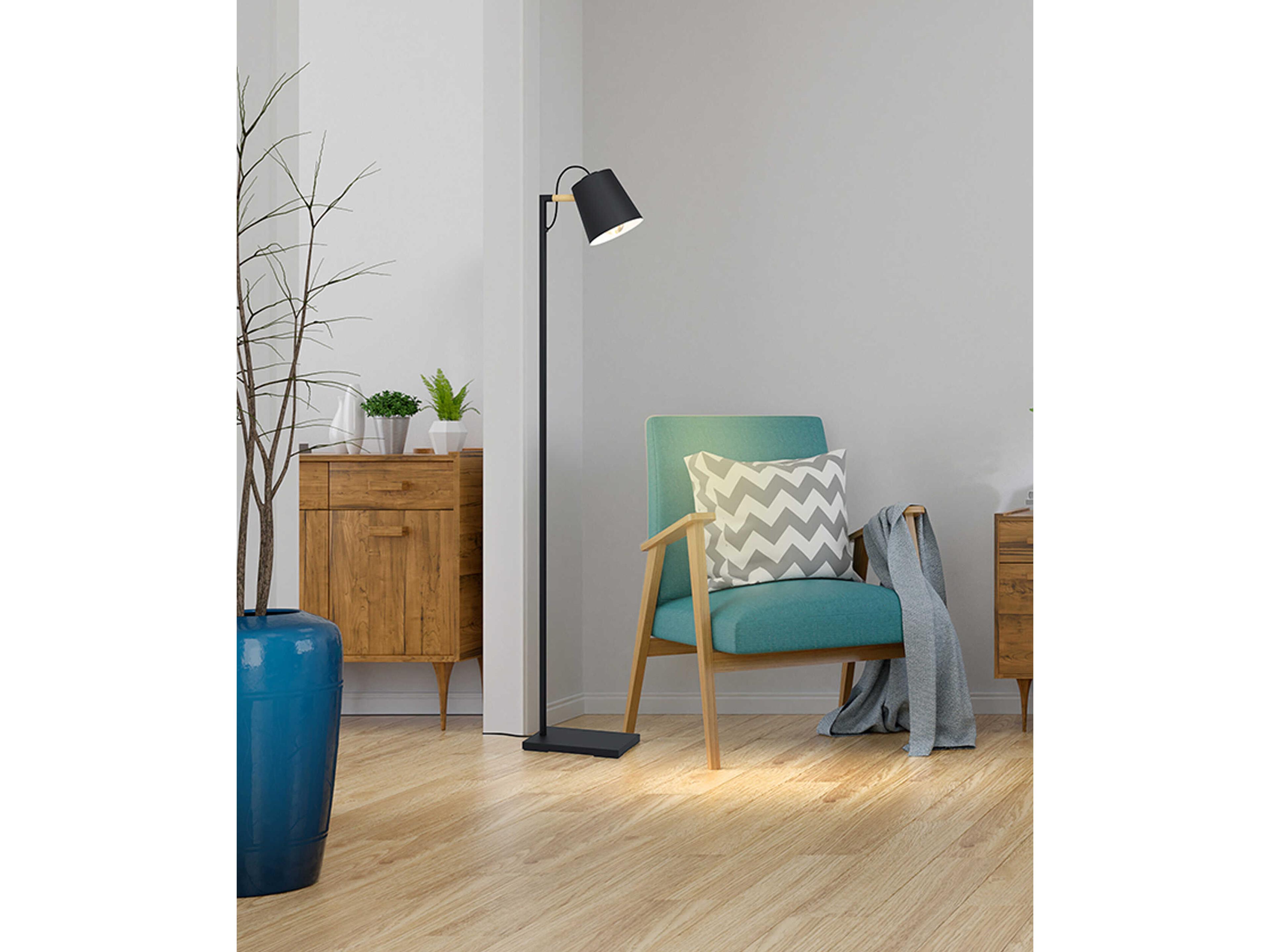 Eglo Lacey Structured Black Natural Wood Floor Lamp