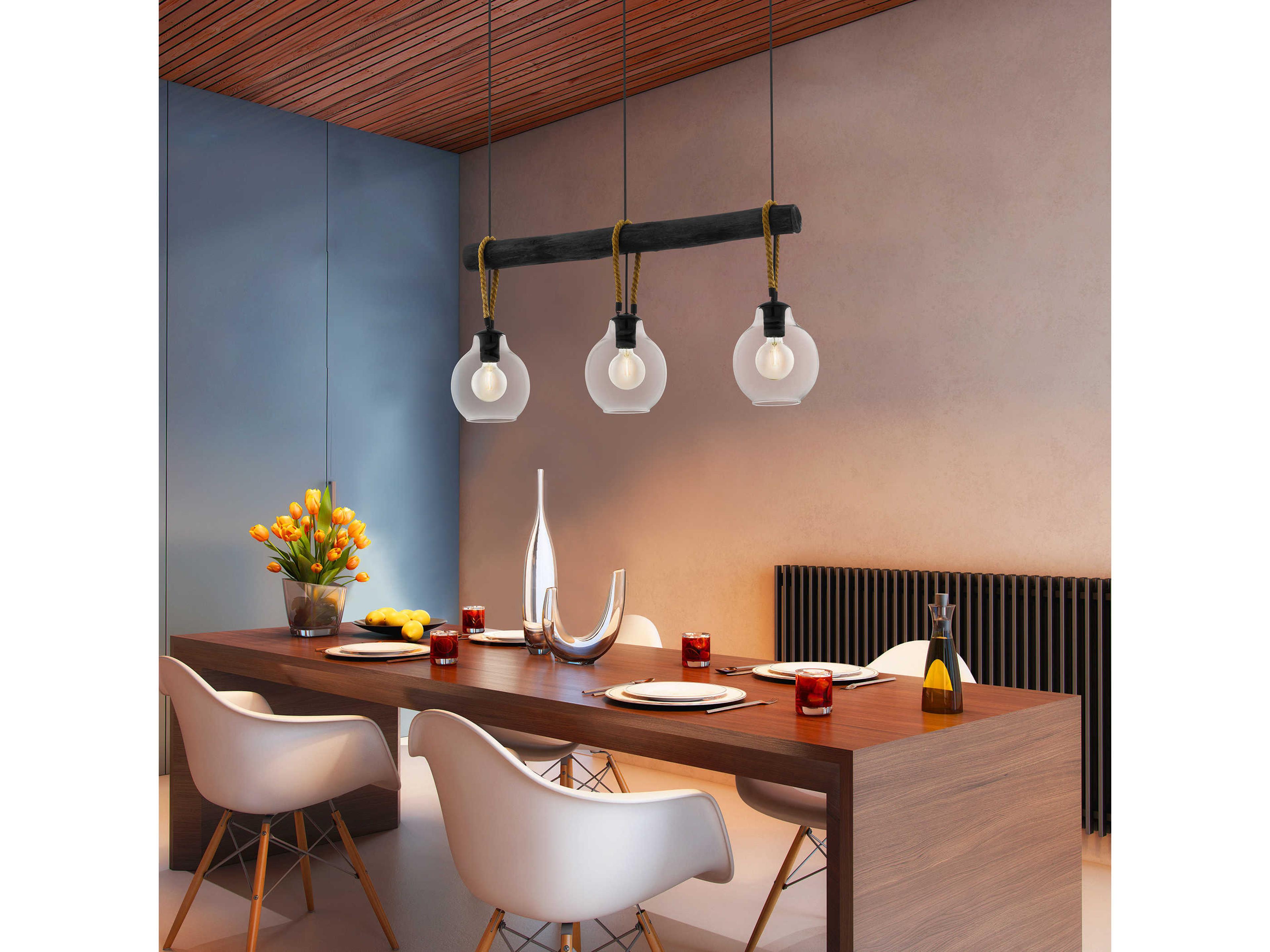 Eglo Roding 3-Light Structured Black Globe Island Pendant