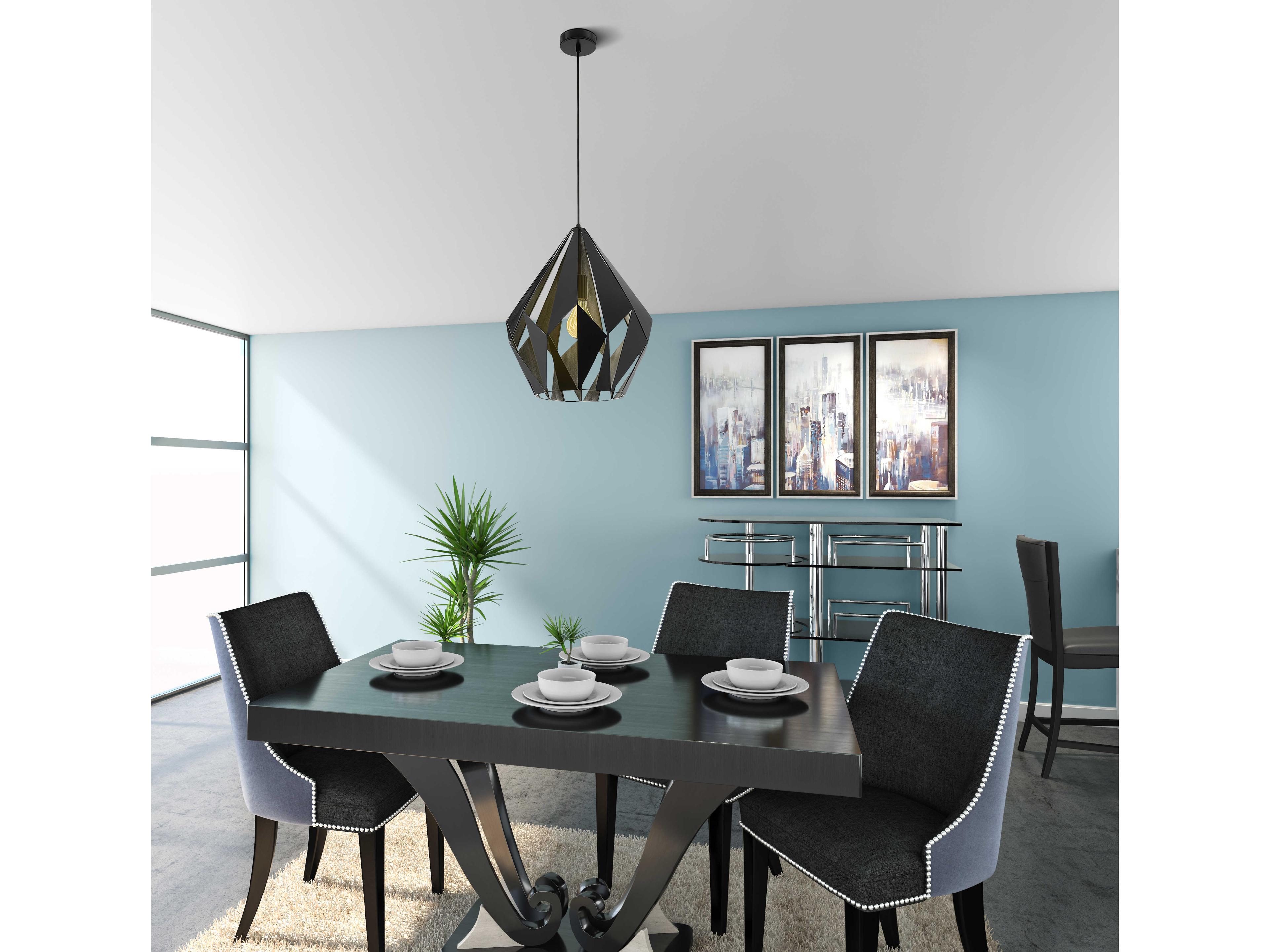 Eglo Carlton 1-Light Matte Black Silver Geometric Pendant