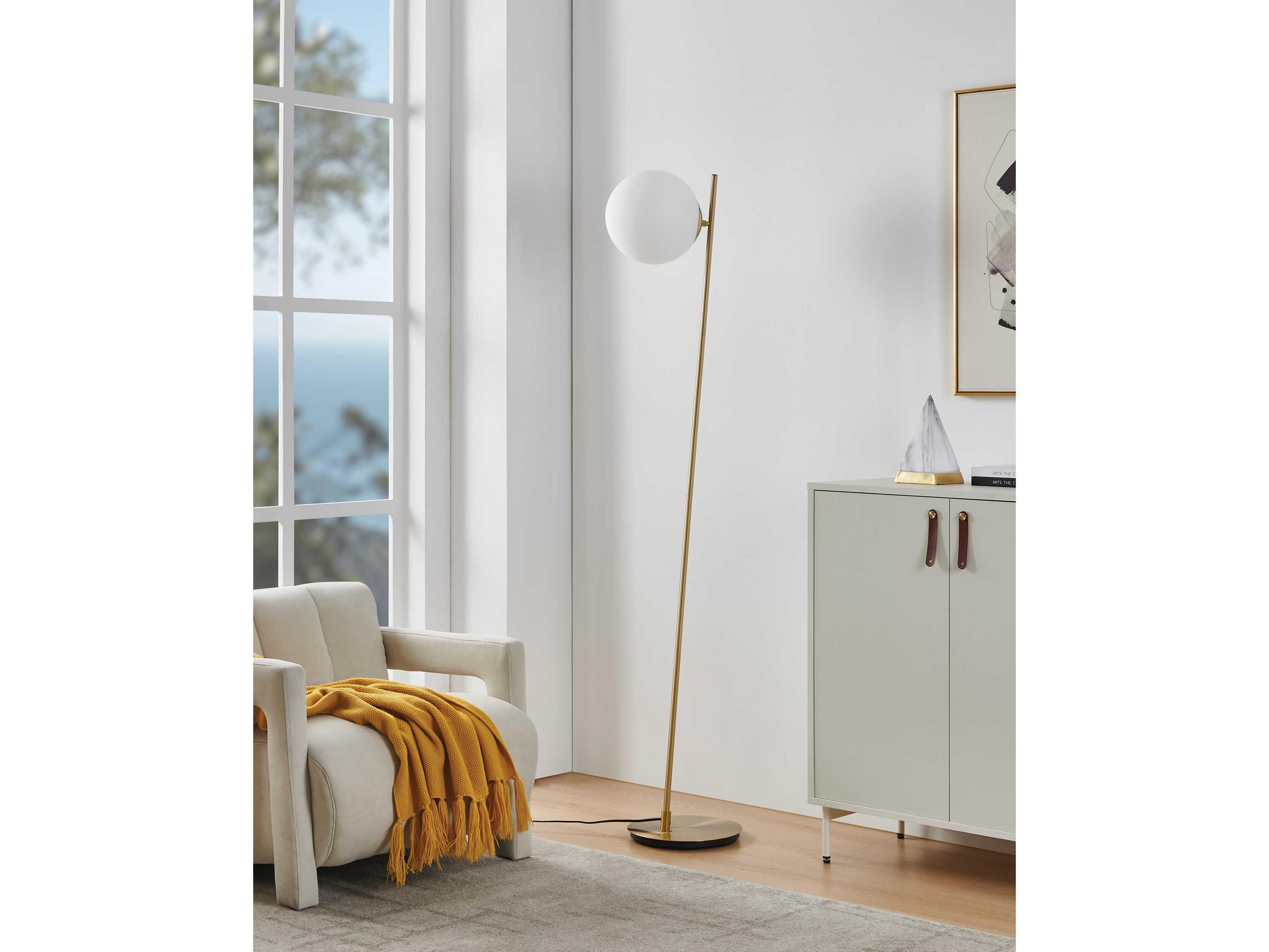 Eglo Rondo Brushed Gold White Glass Floor Lamp