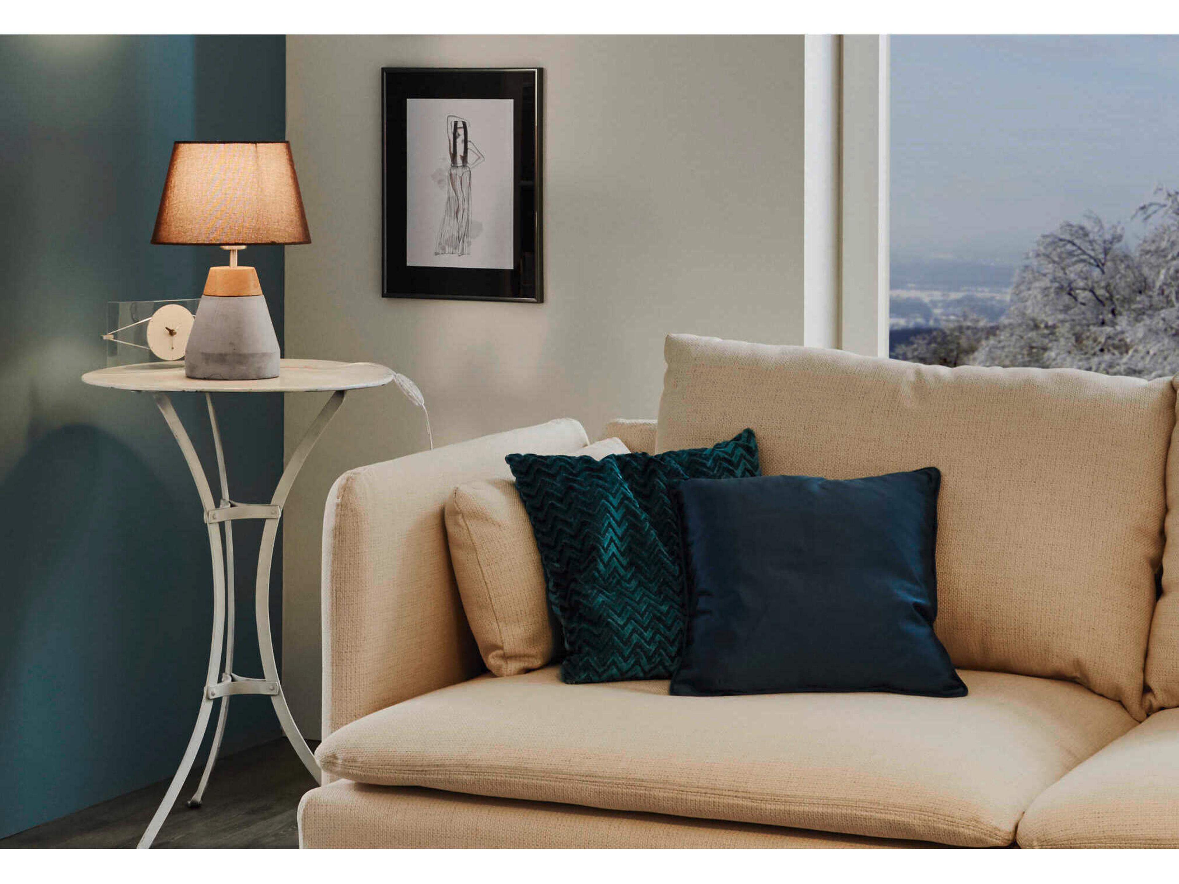 Eglo Tarega Black Concrete Effect Brown Fabric Gray Table Lamp