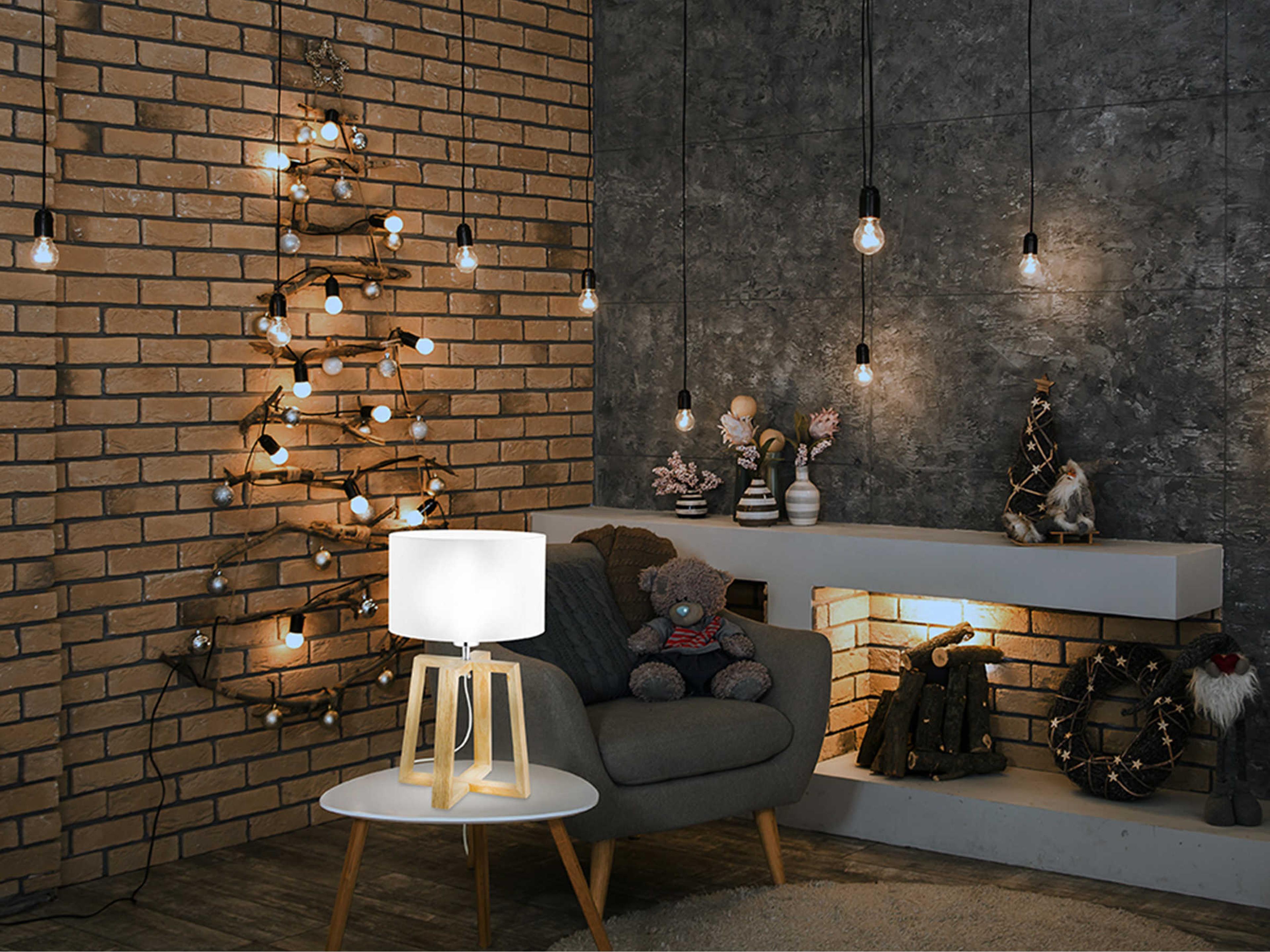 Eglo Chietino Wood White Fabric Brown Table Lamp