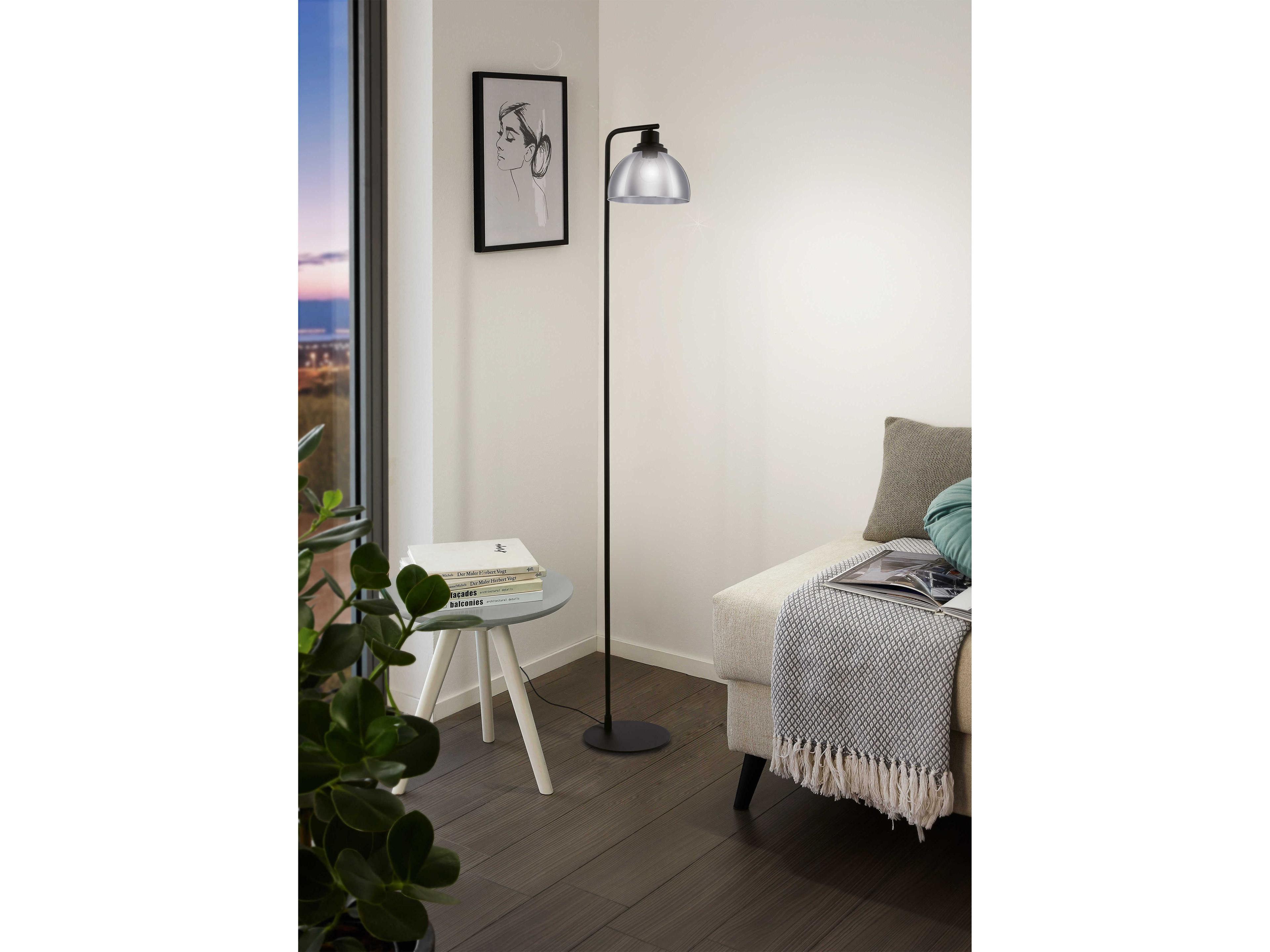 Eglo Belser Black Metallic Smoked Glass Floor Lamp
