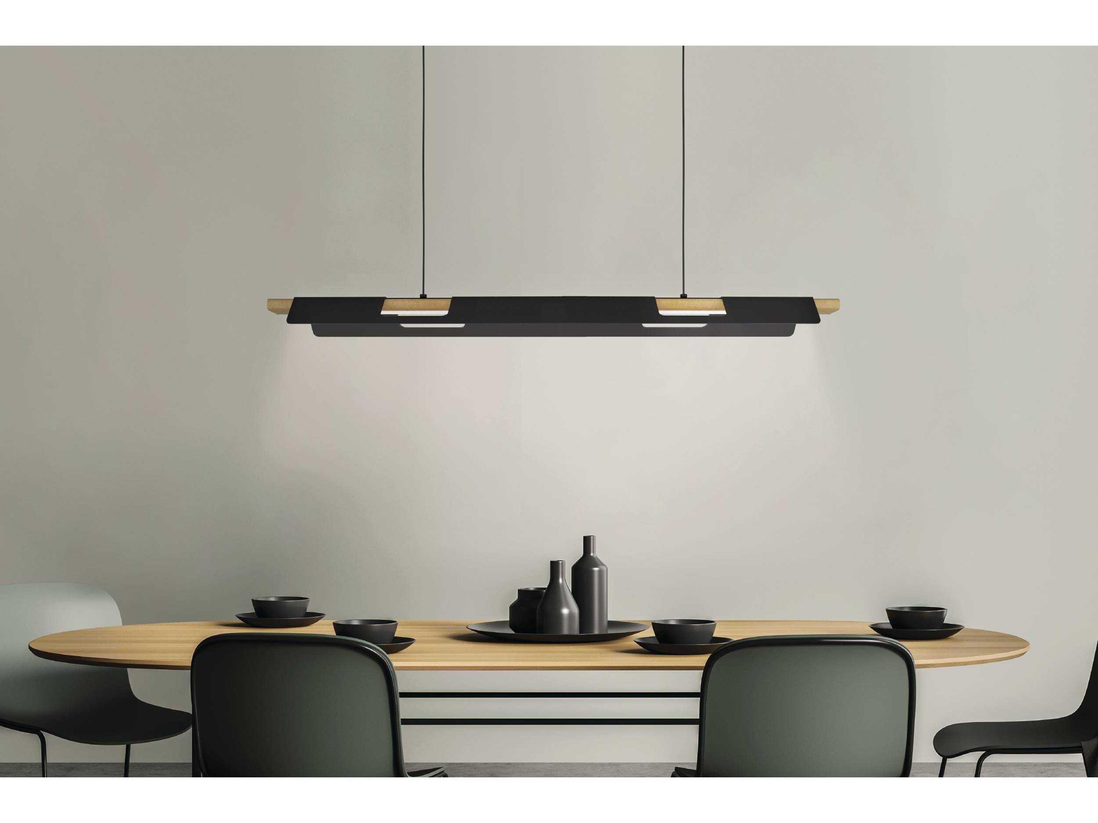 Eglo Ermua 1-Light Black Wood Linear Island Pendant