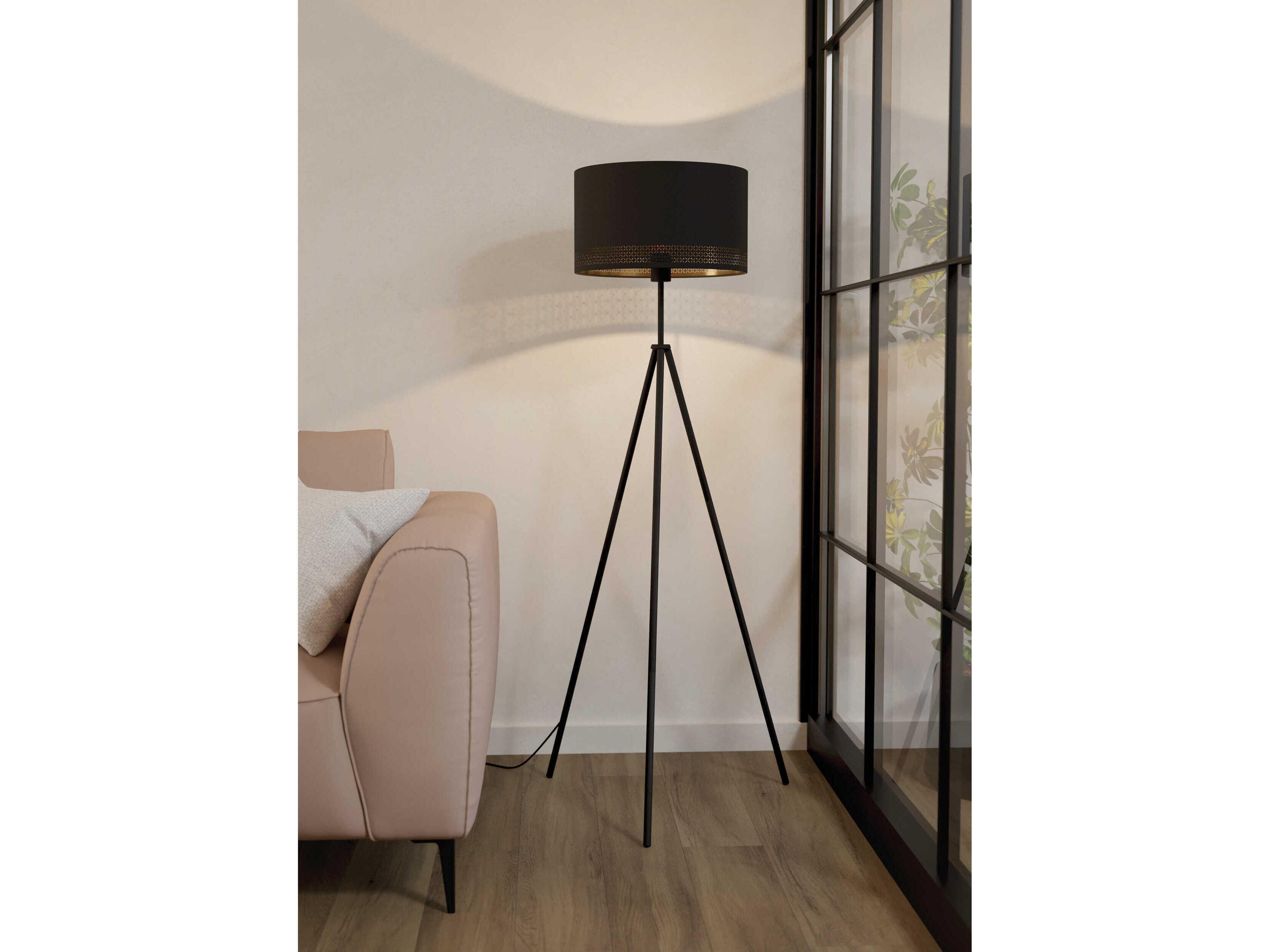 Eglo Esteperra Black Fabric Gold Foil Floor Lamp