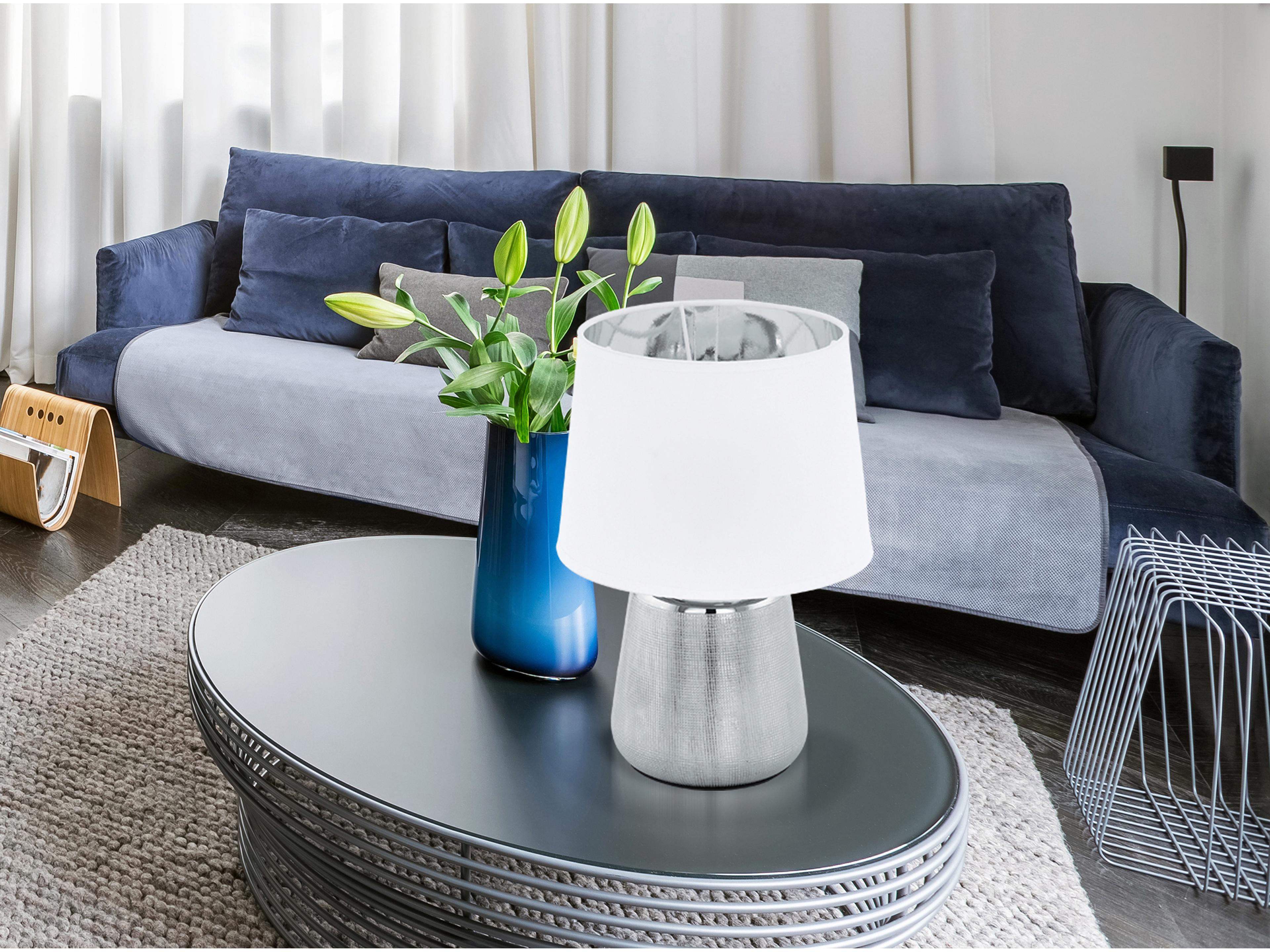 Eglo Manalba Silver White Fabric Table Lamp