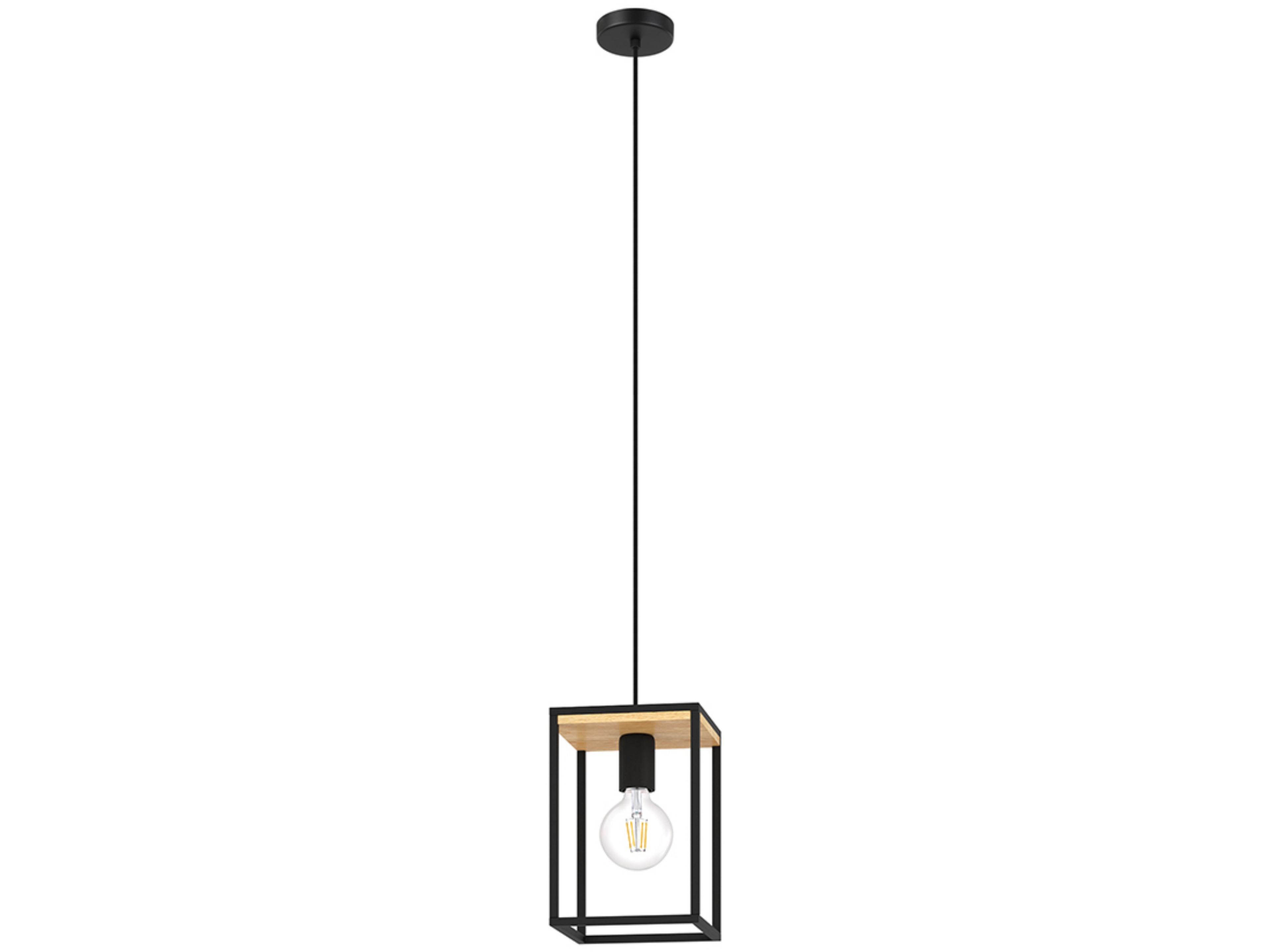 Libertad 1-Light Structured Black Natural Wood Geometric Mini Pendant
