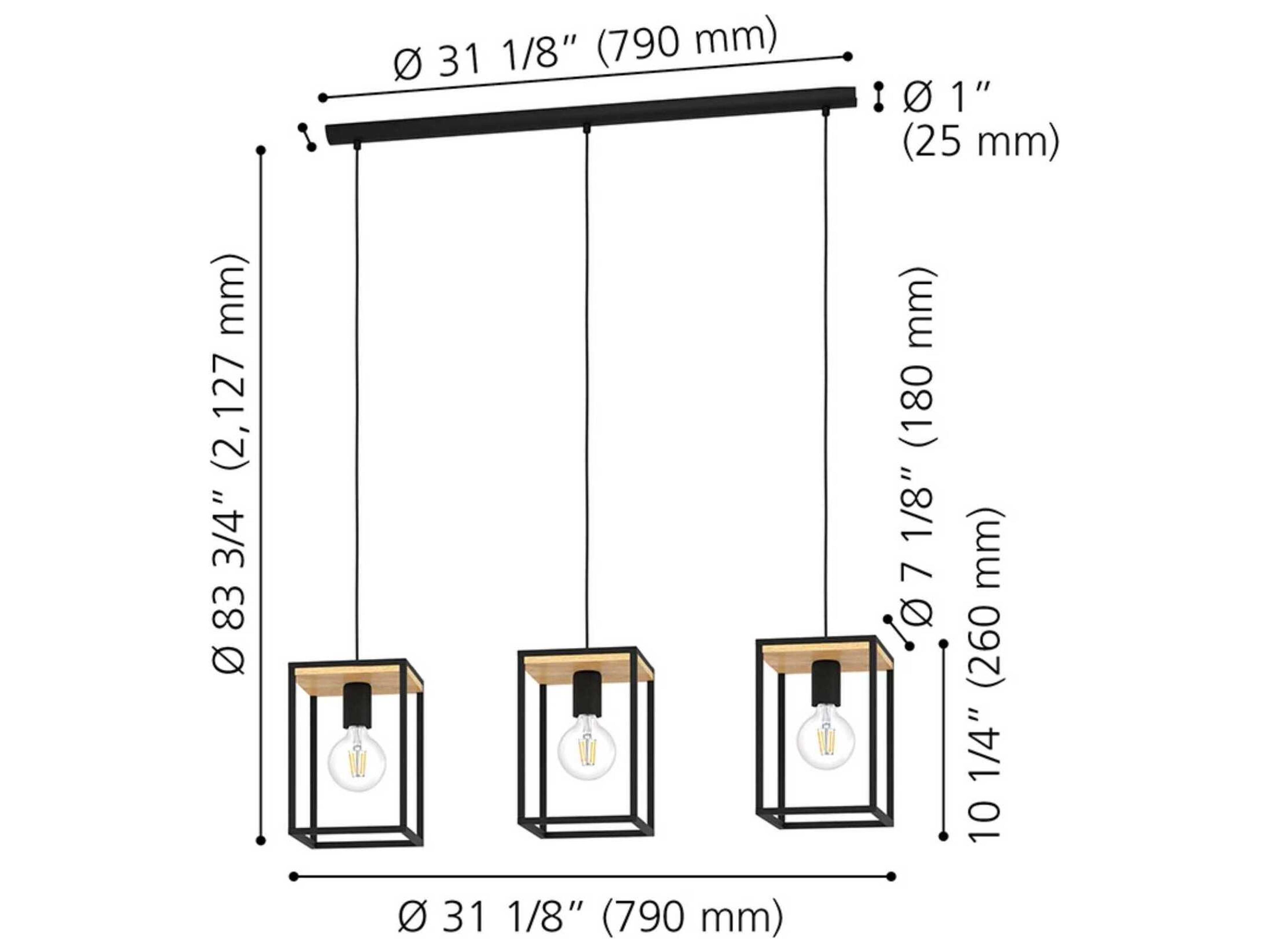 Eglo Libertad 3-Light Structured Black Natural Wood Geometric Island Pendant