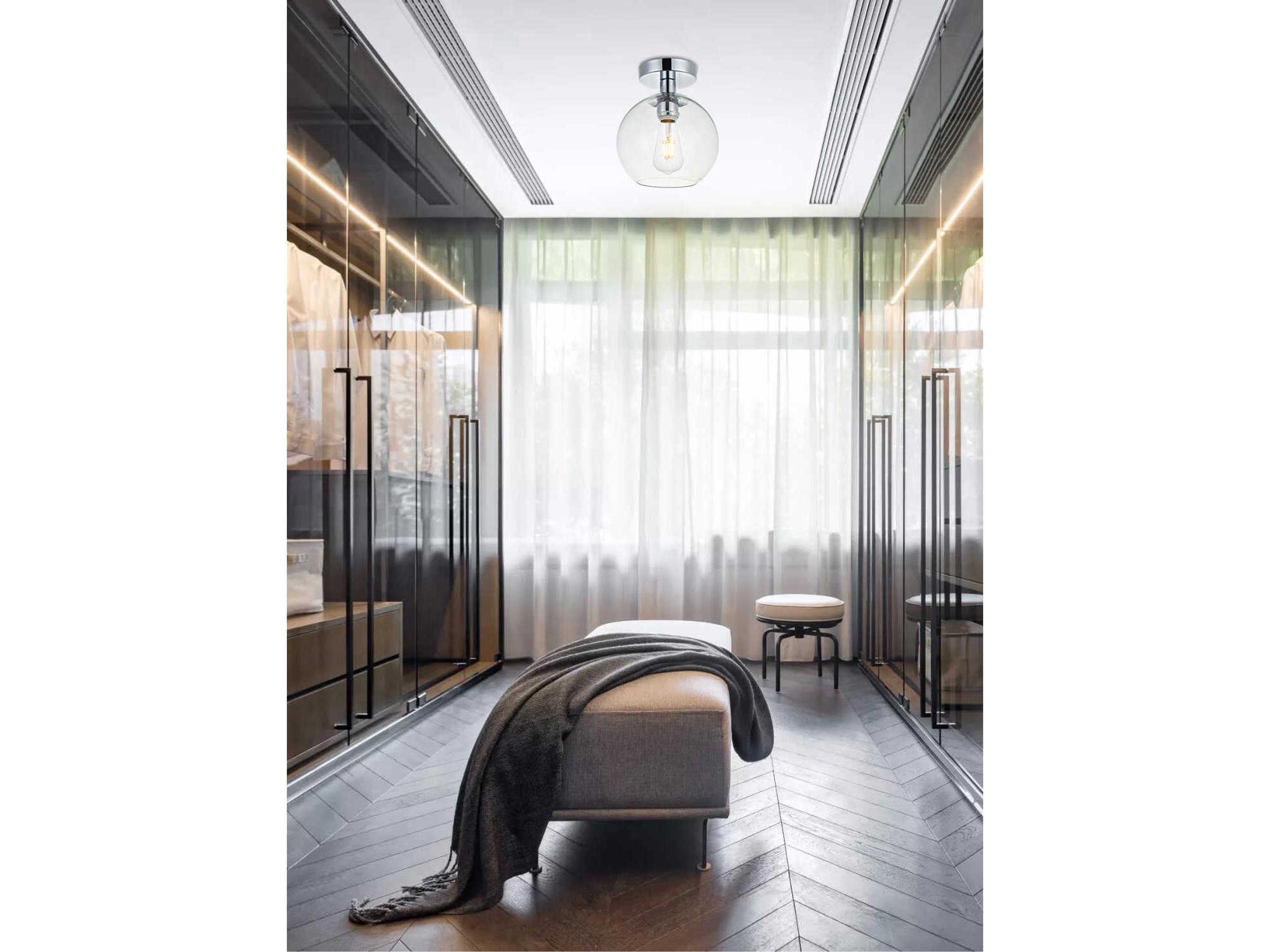 Elegant Lighting Baxter 1-Light Chrome Glass Globe Semi Flush Mount