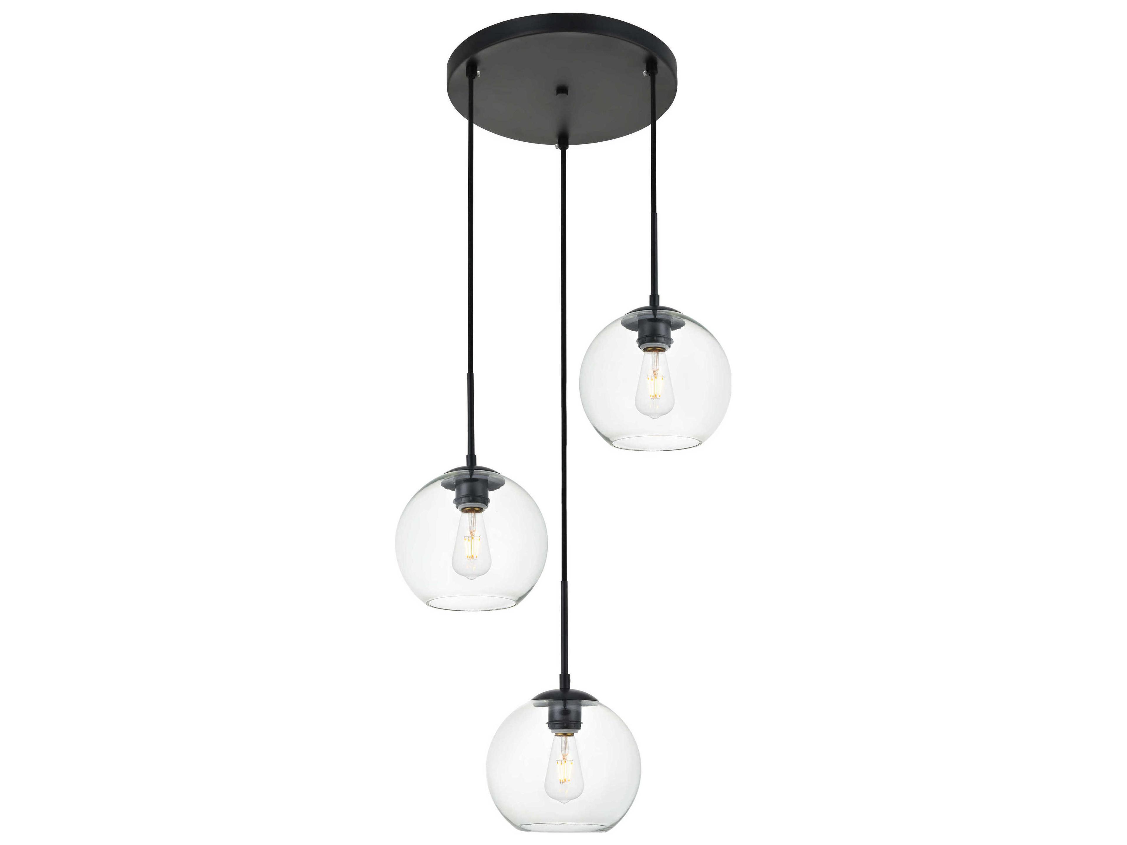 Baxter 3-Light Black And Clear Glass Globe Pendant