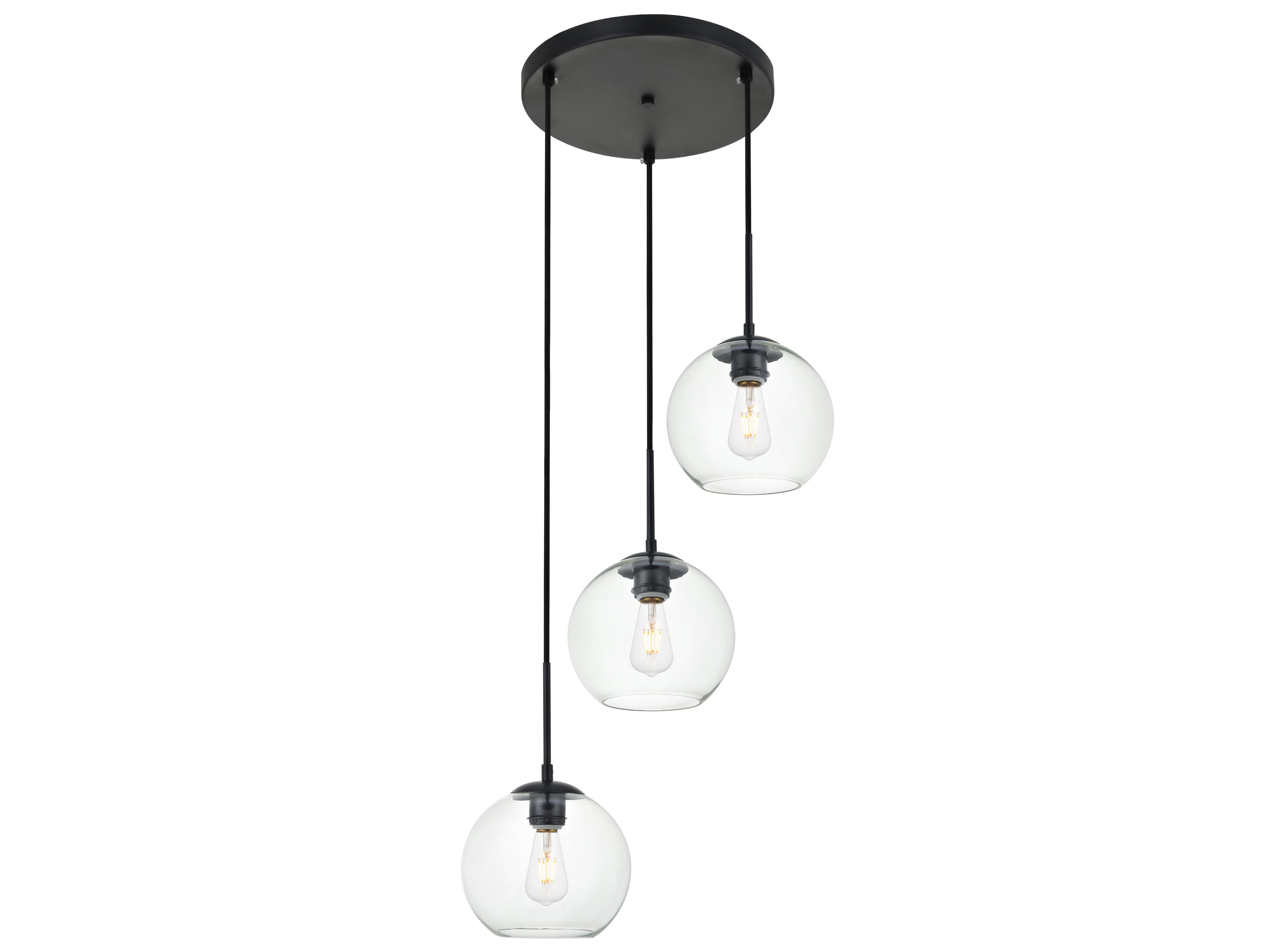 Elegant Lighting Baxter 3-Light Black And Clear Glass Globe Pendant