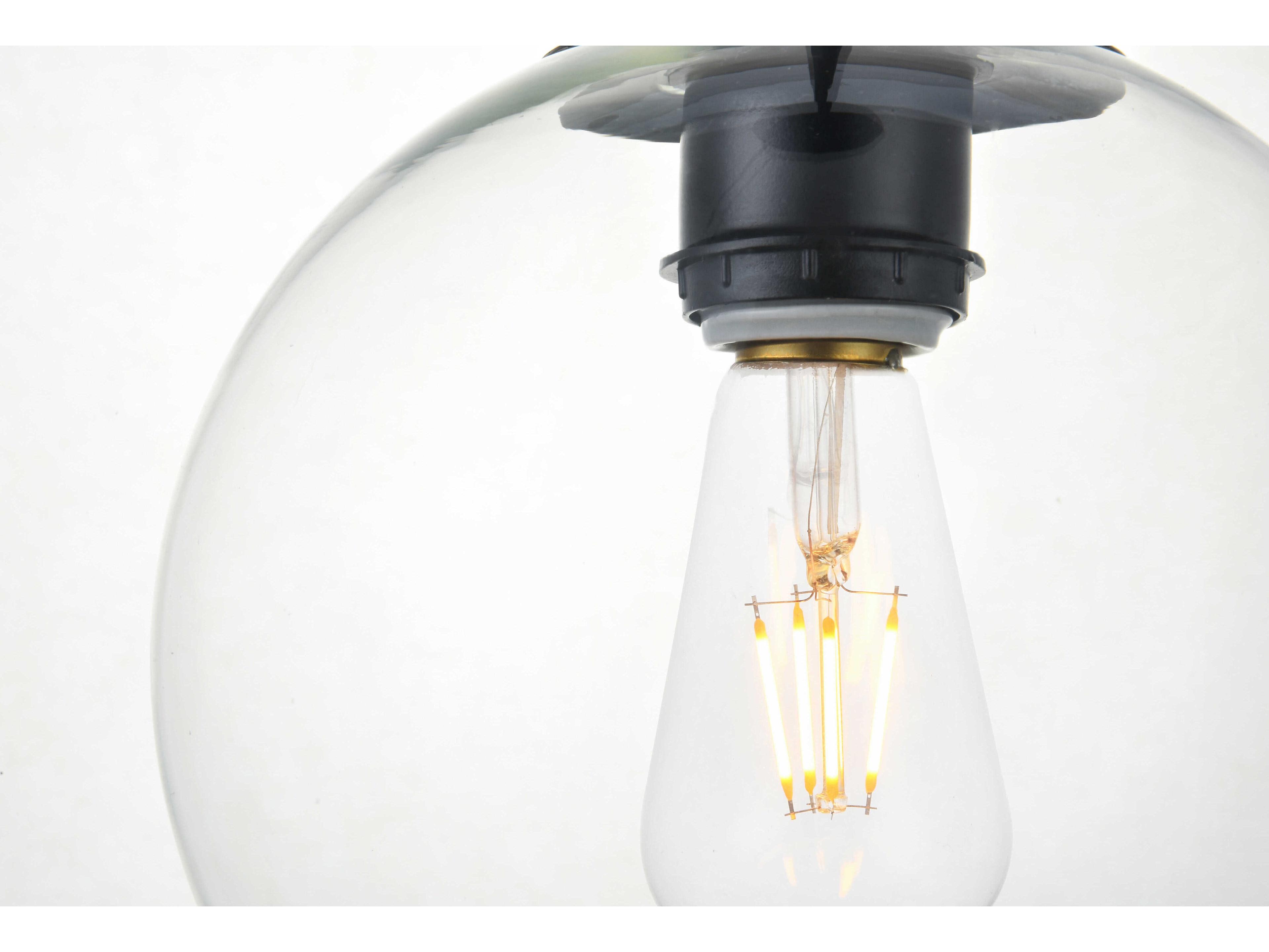 Elegant Lighting Baxter 3-Light Black And Clear Glass Globe Pendant