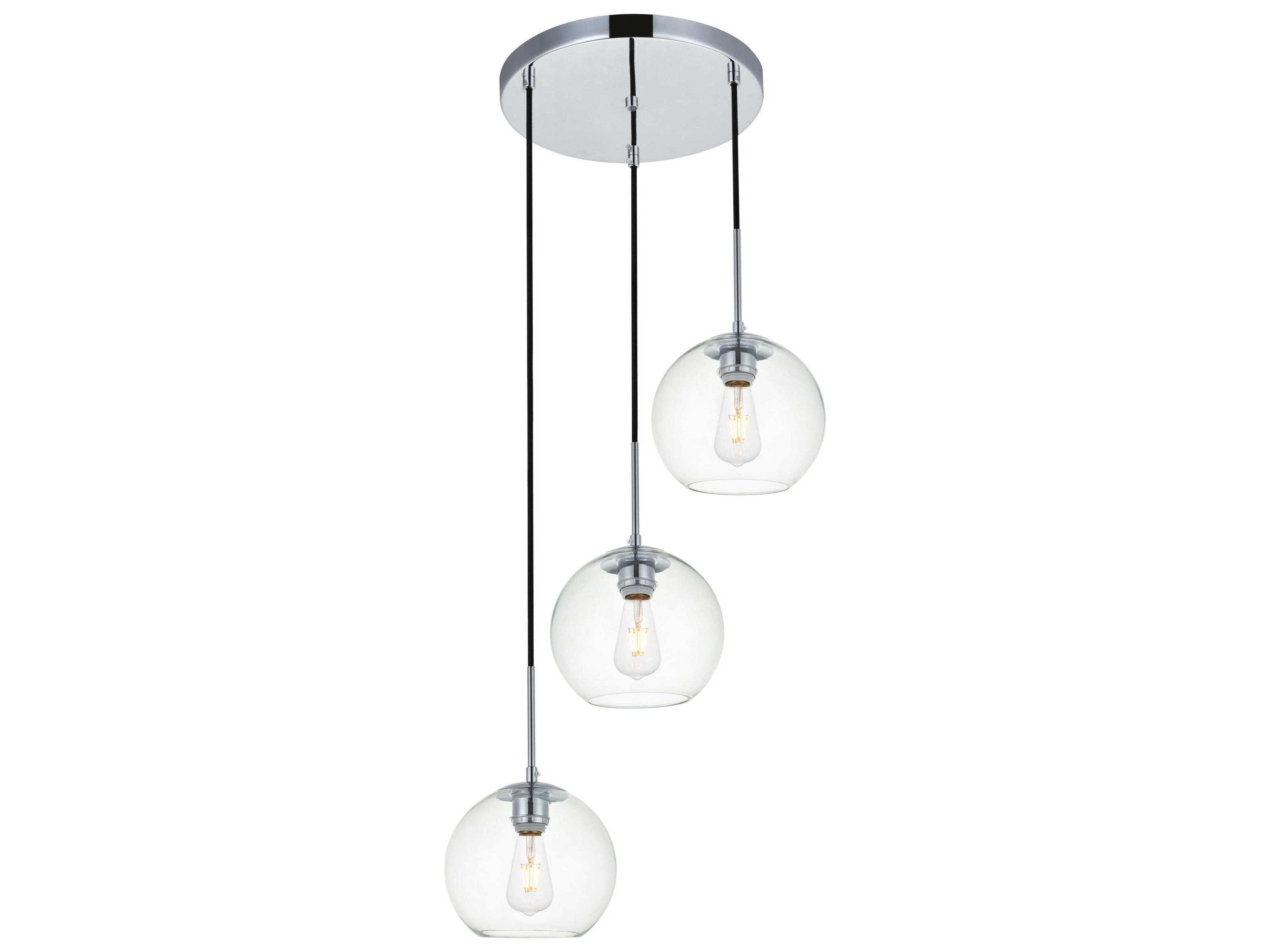 Elegant Lighting Baxter 3-Light Chrome And Clear Glass Globe Pendant