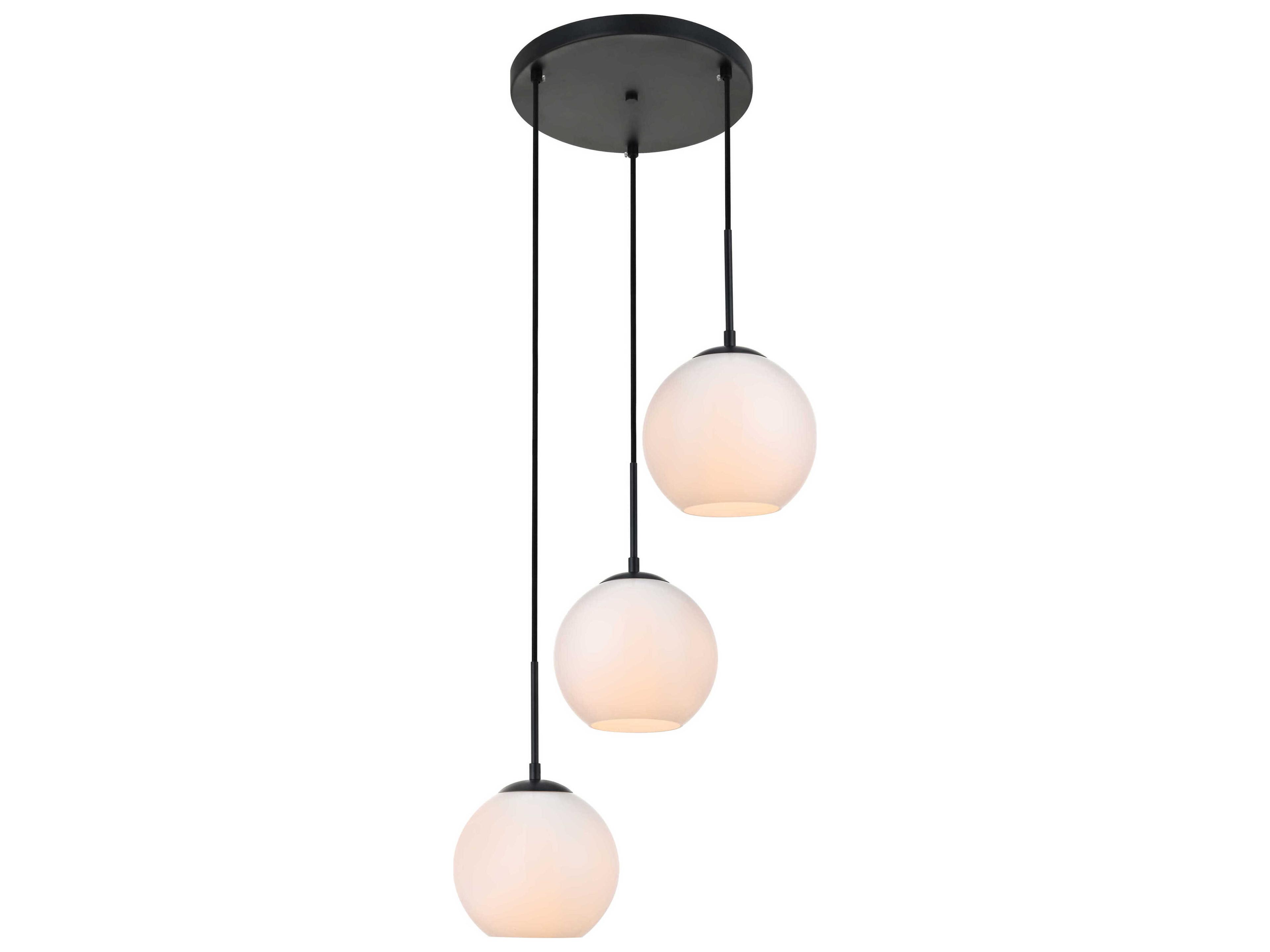 Elegant Lighting Baxter 3-Light Black And Frosted White Glass Globe Pendant