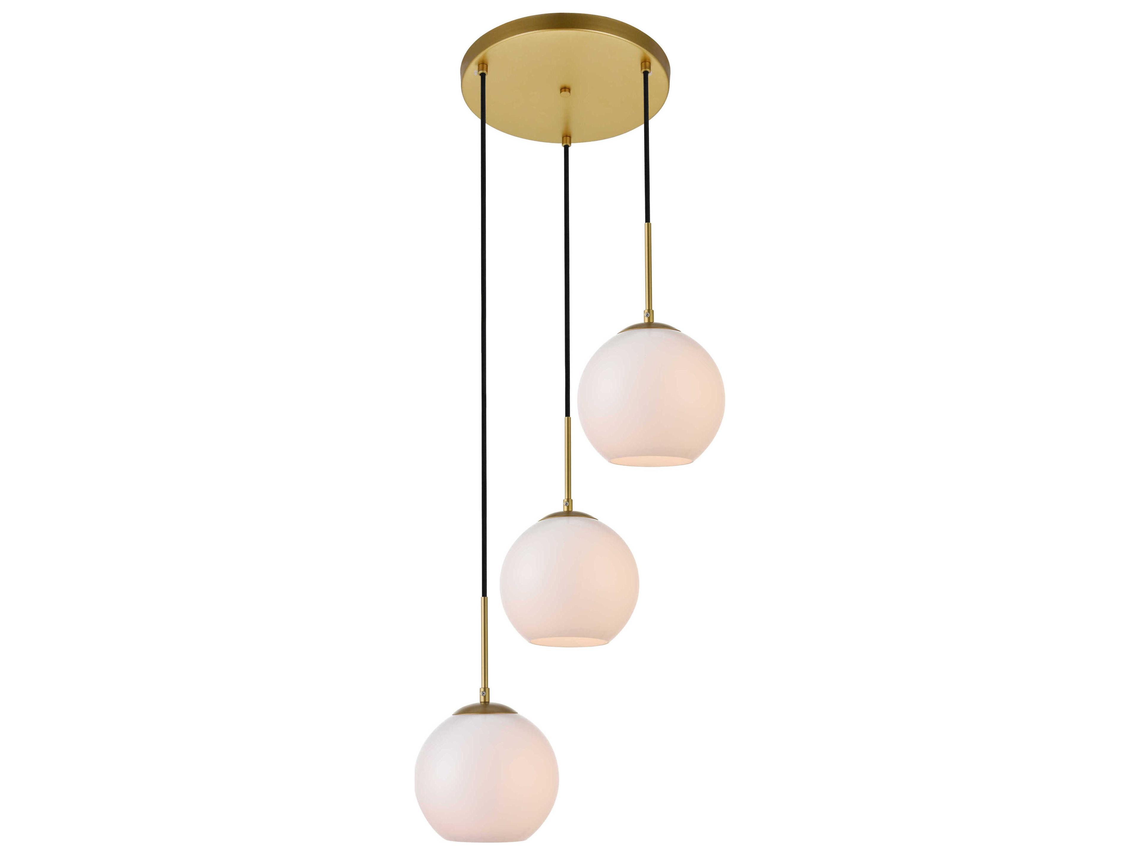 Elegant Lighting Baxter 3-Light Brass And Frosted White Glass Globe Pendant