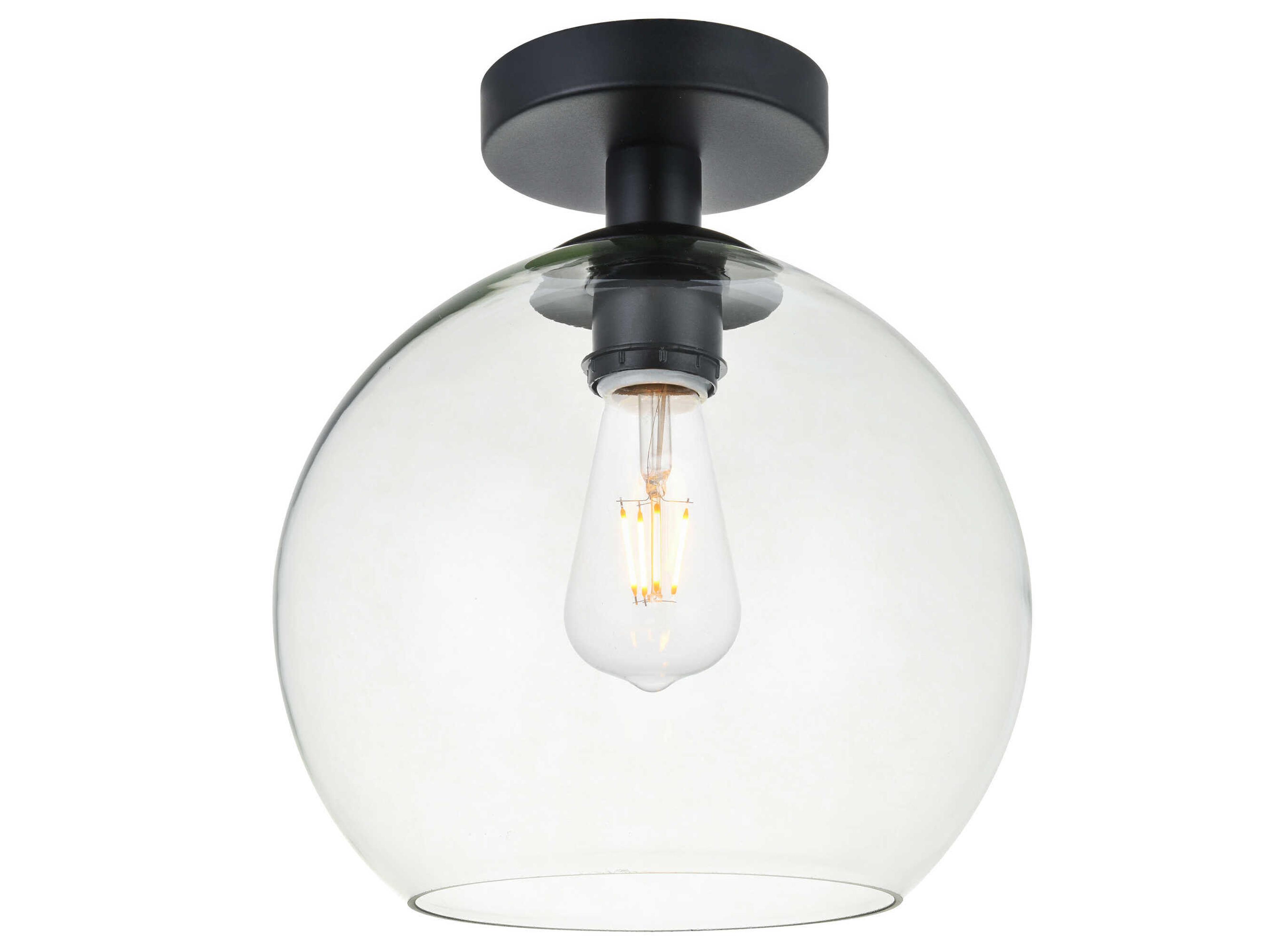 Elegant Lighting Baxter 1-Light Black Glass Globe Semi Flush Mount