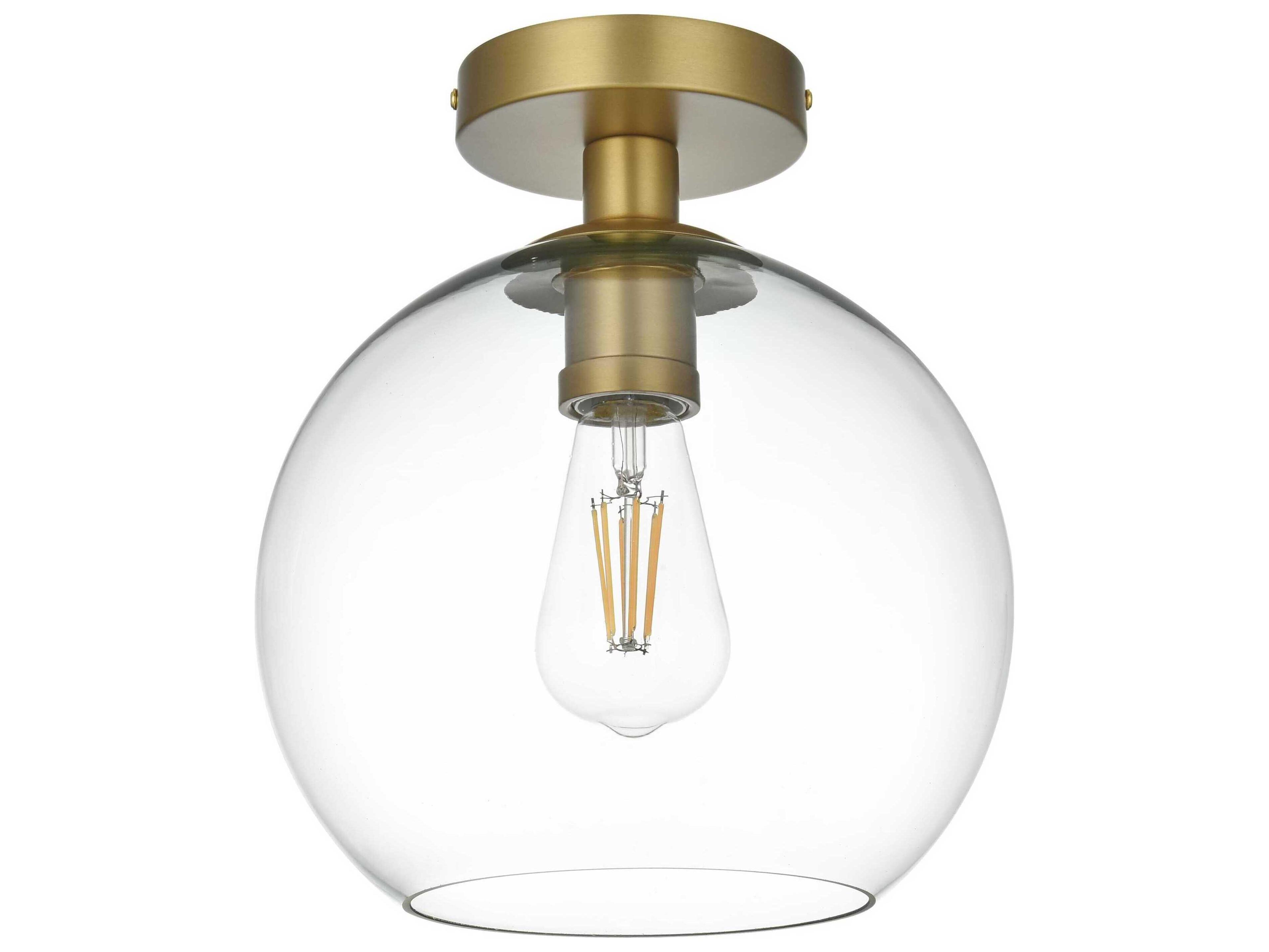 Elegant Lighting Baxter 1-Light Satin Gold Globe Semi Flush Mount