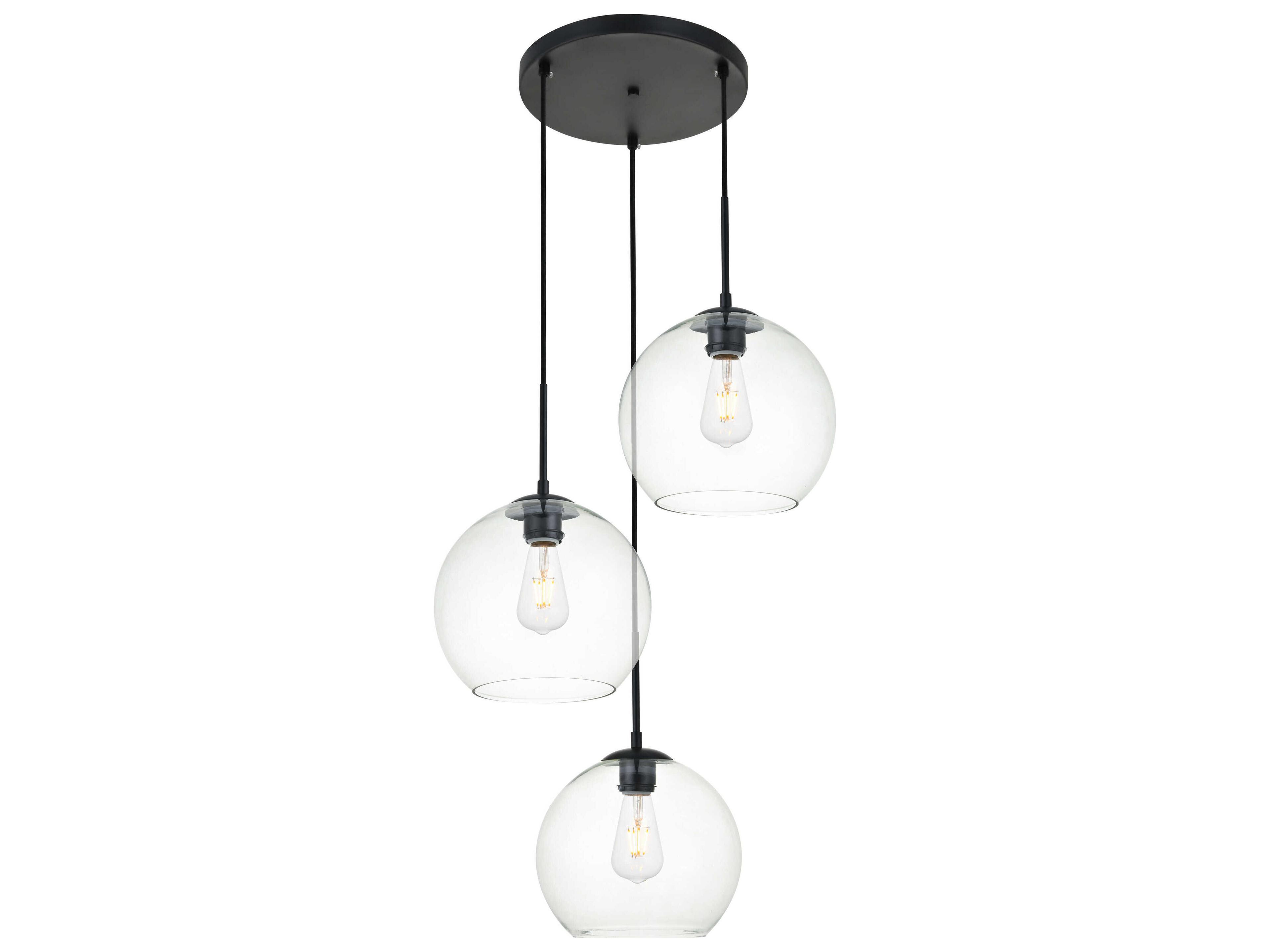 Baxter 3-Light Black And Clear Glass Globe Pendant