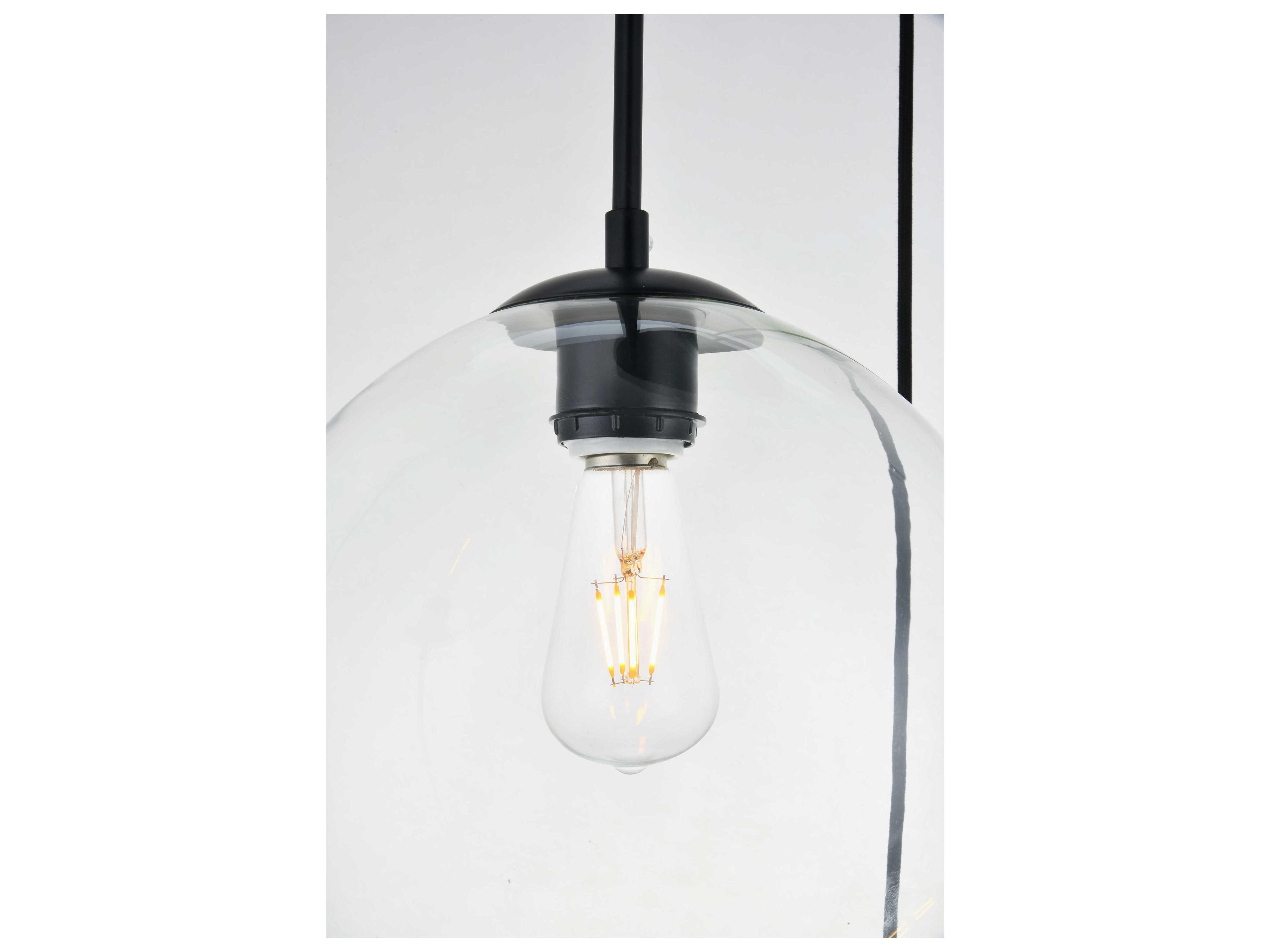 Elegant Lighting Baxter 3-Light Black And Clear Glass Globe Pendant