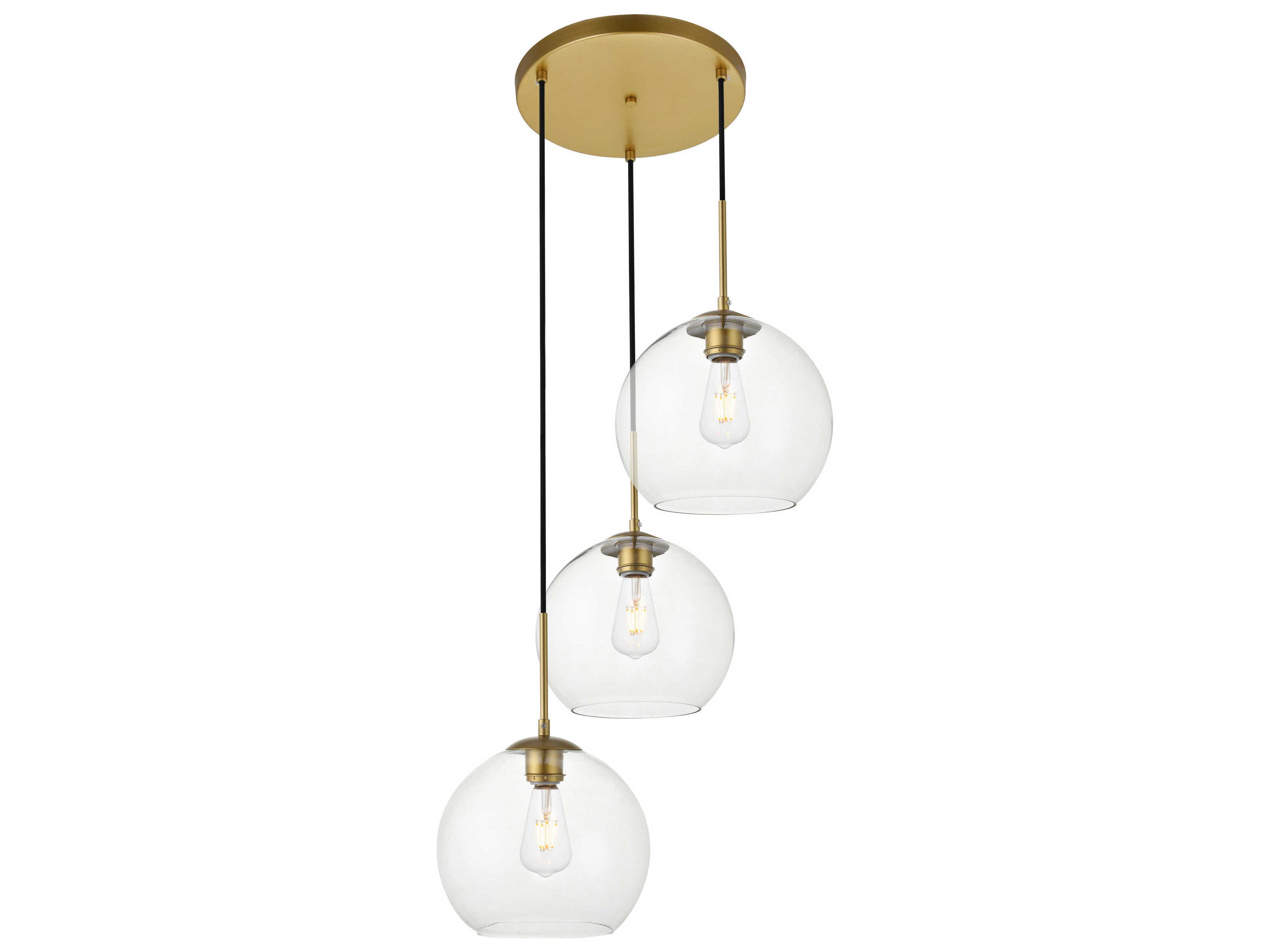 Elegant Lighting Baxter 3-Light Brass And Clear Glass Globe Pendant