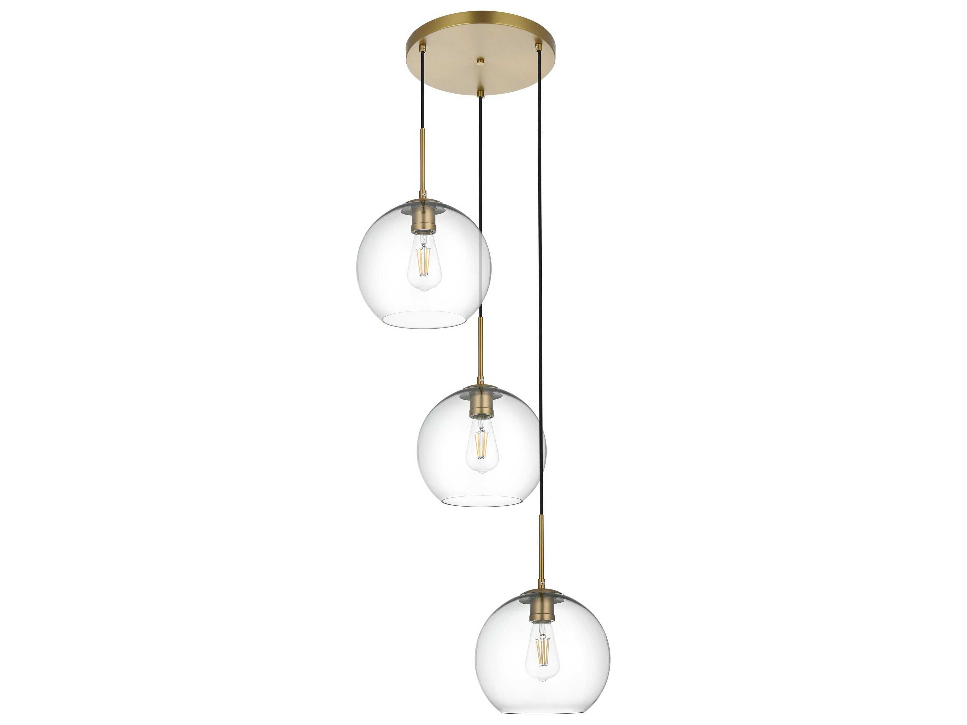 Elegant Lighting Baxter 3-Light Satin Gold Globe Pendant